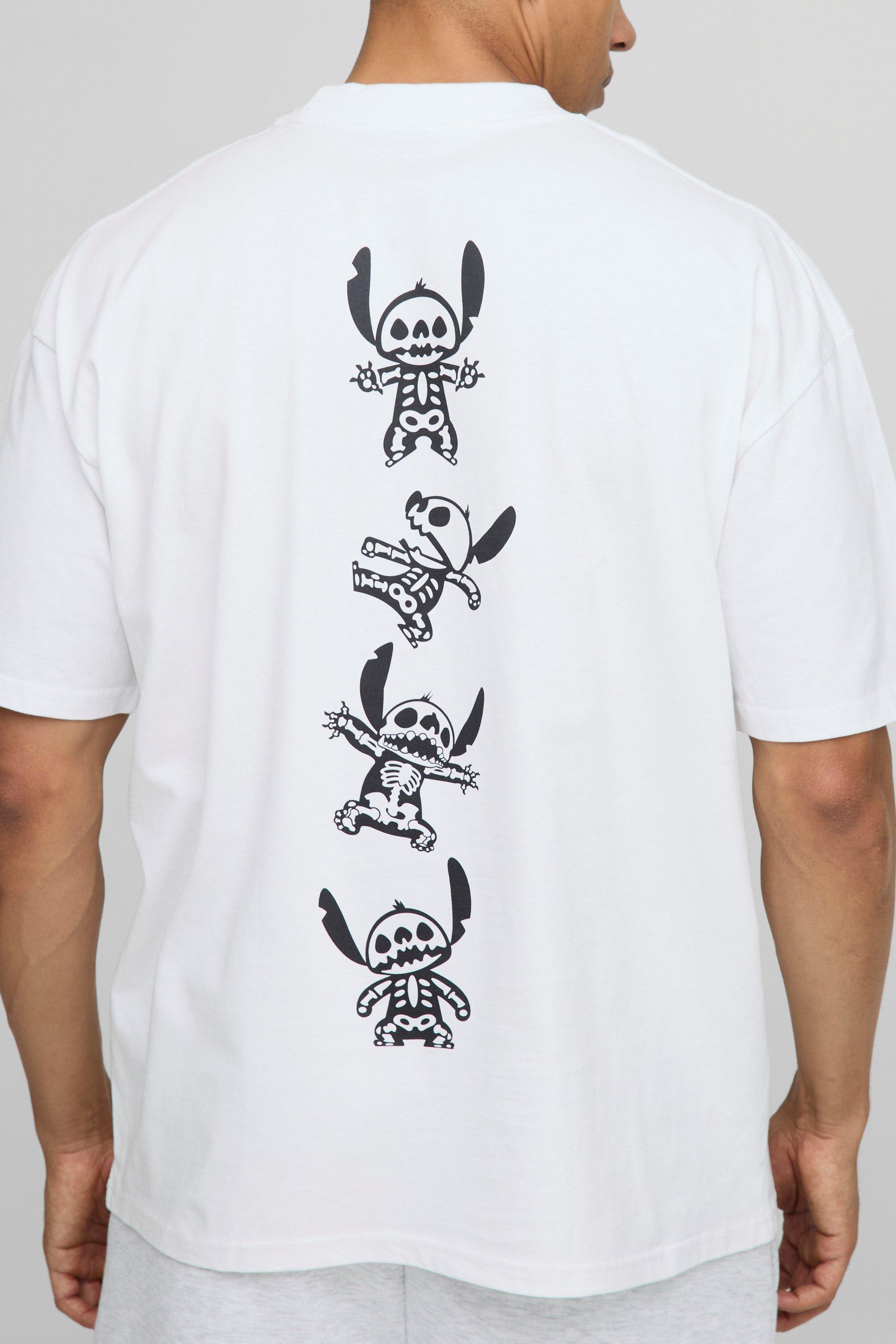 Image of T-shirt bianca oversize ufficiale Disney Lilo & Stitch con girocollo esteso, Bianco