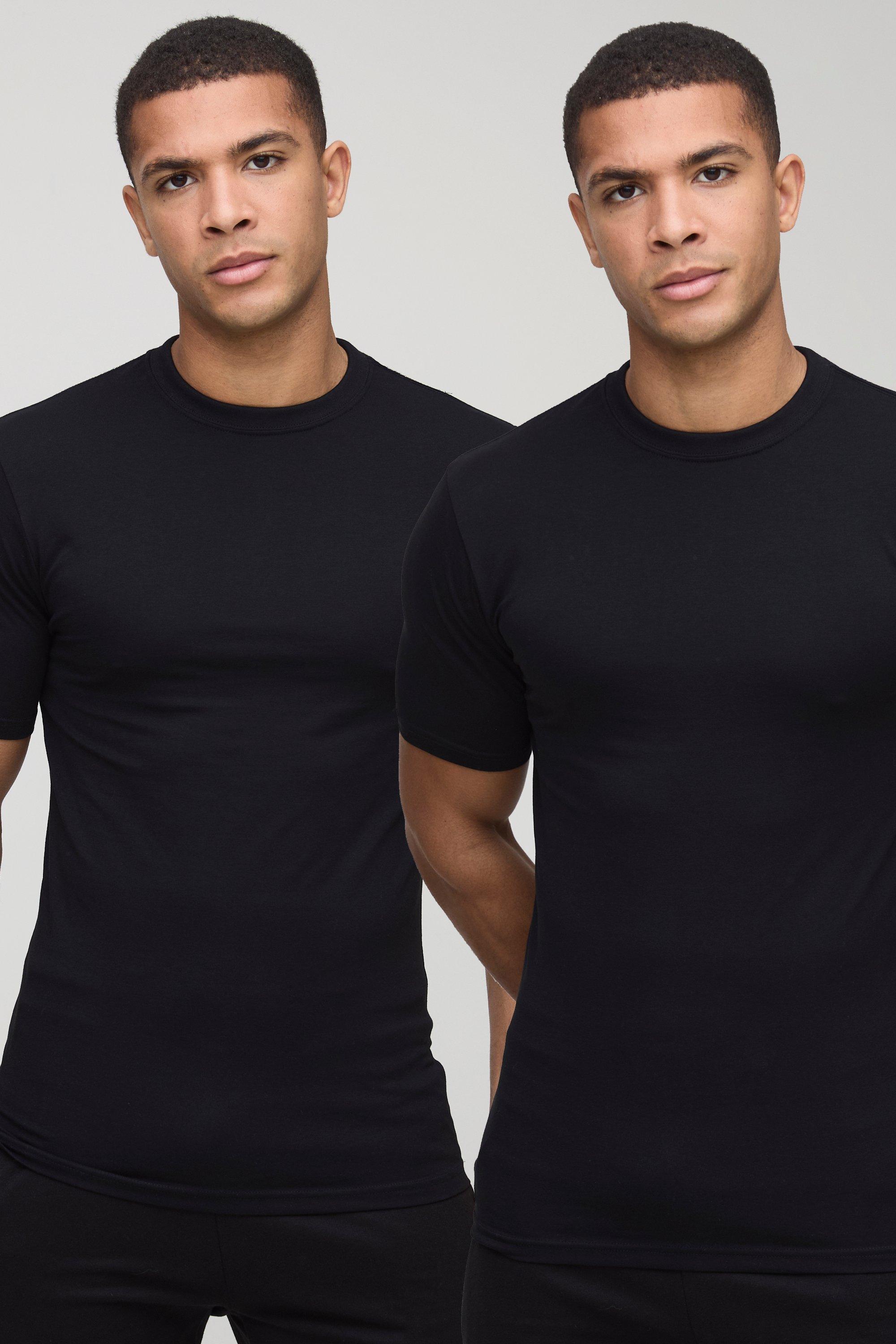 Mens Black 2 Pack Basic Muscle Fit T-Shirts, Black