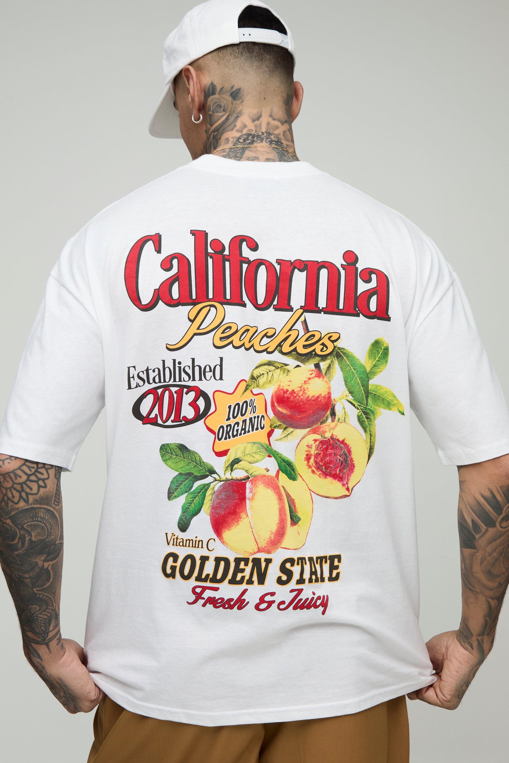 Image of T-shirt Tall oversize con stampa California Peaches, Bianco