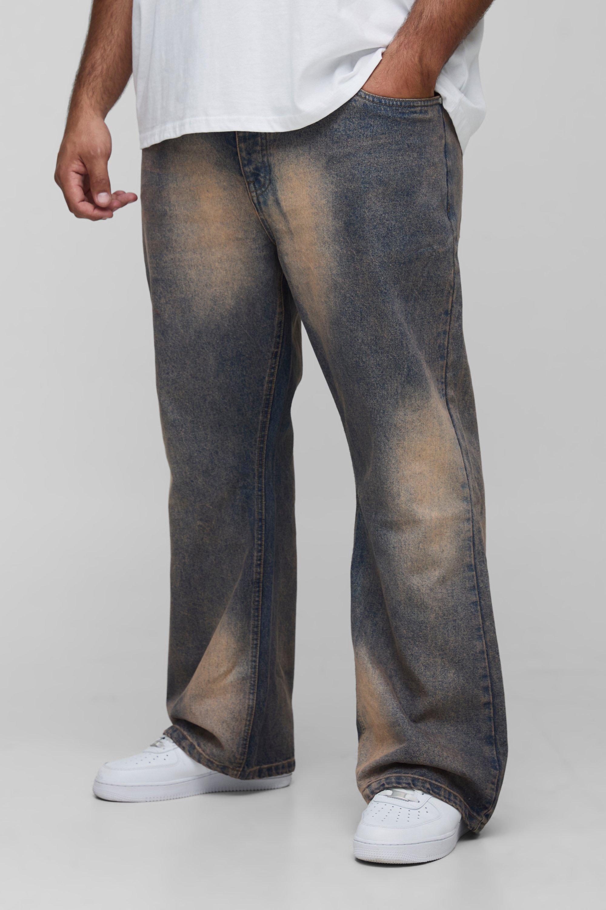 Mens Blue Plus Extreme Tinted Stonewash Flared Jeans, Blue