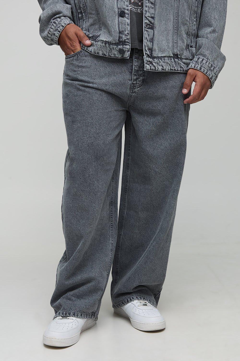 Image of Plus Acid Wash Relaxed Fit Jeans, Nero