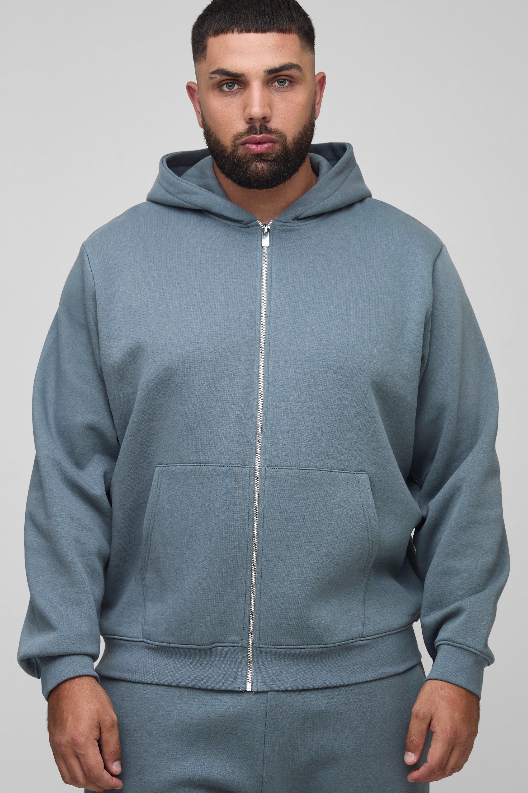 Image of Plus Basic Regular Zip Through Hoodie, Grigio
