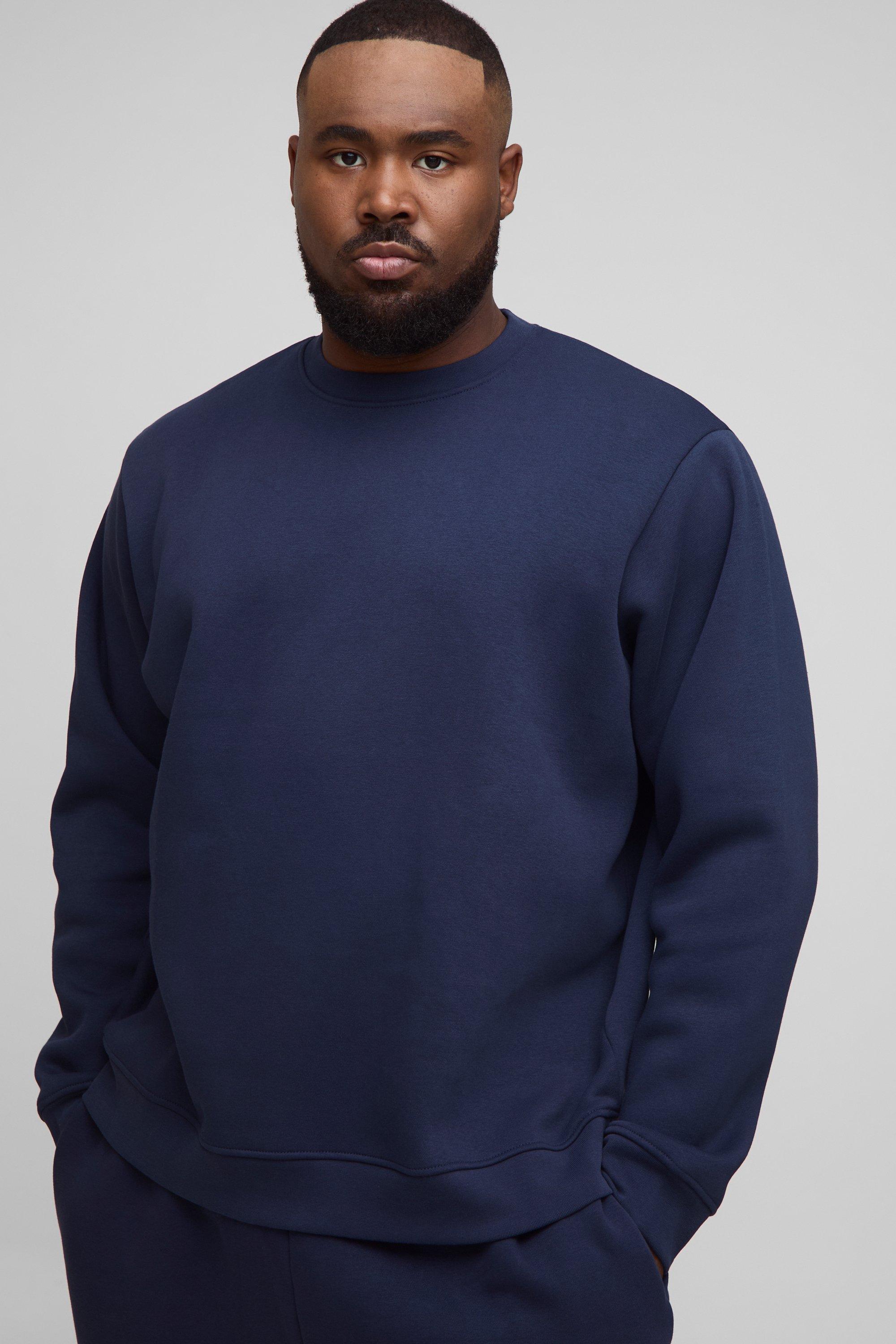 Mens Navy Plus Basic Regular Fit Crew Neck Sweatshirt, Navy