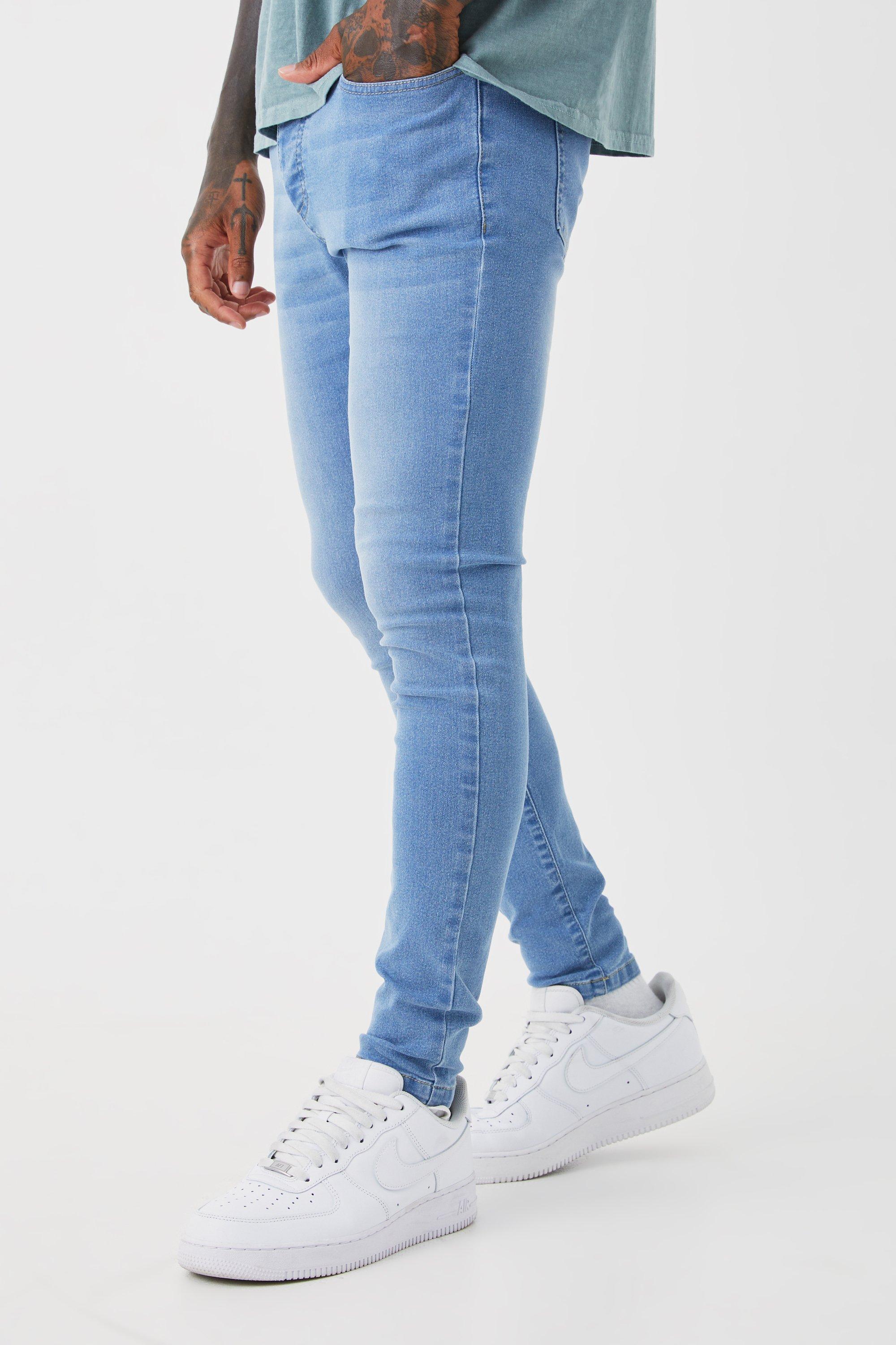 Image of Super Skinny Stretch Washed Jeans, Azzurro