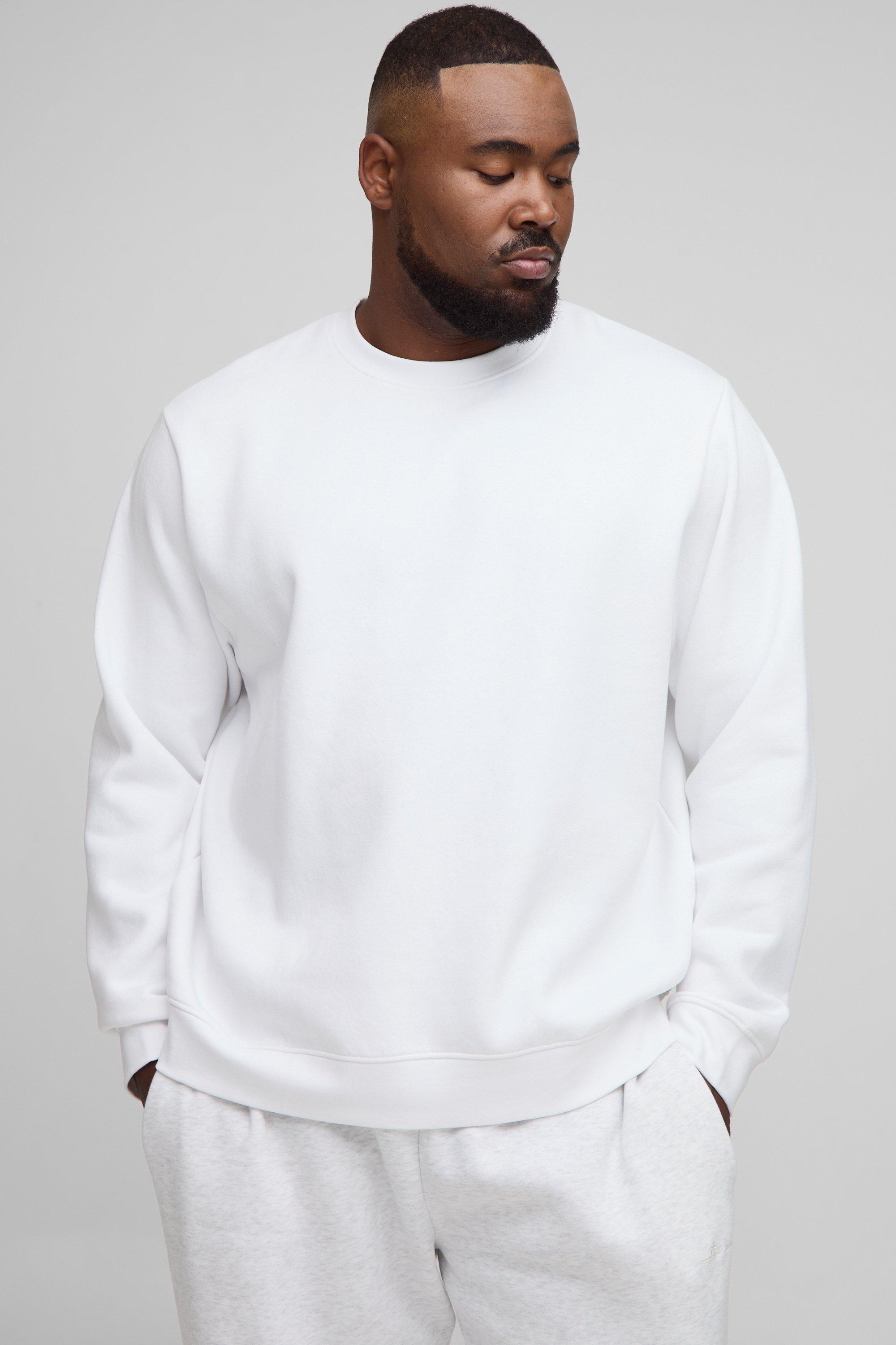 Image of Plus Basic Regular Fit Crew Neck Sweatshirt, Bianco