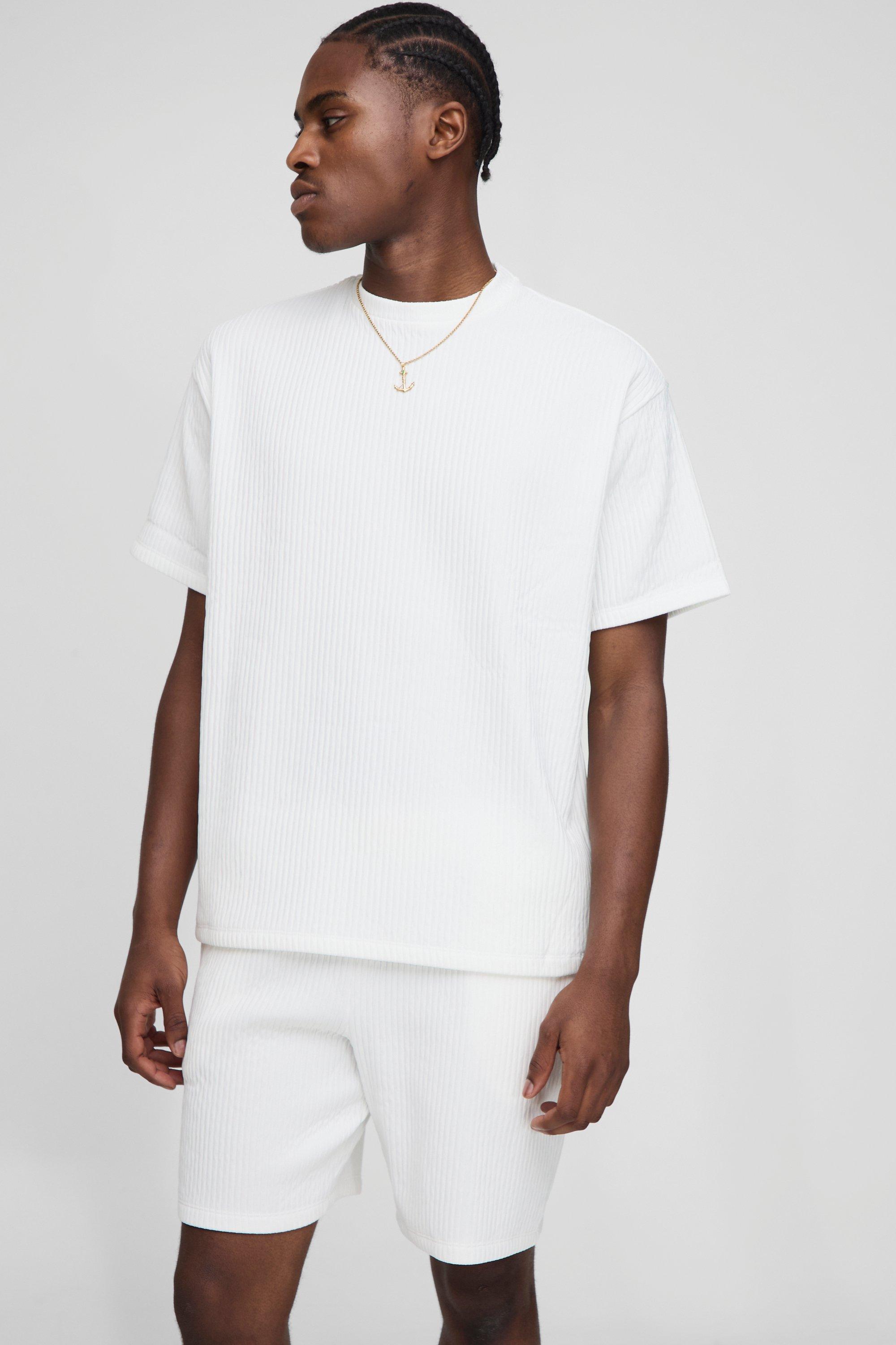 Image of Oversized T-Shirt & Relaxed Shorts Lounge Set, Bianco