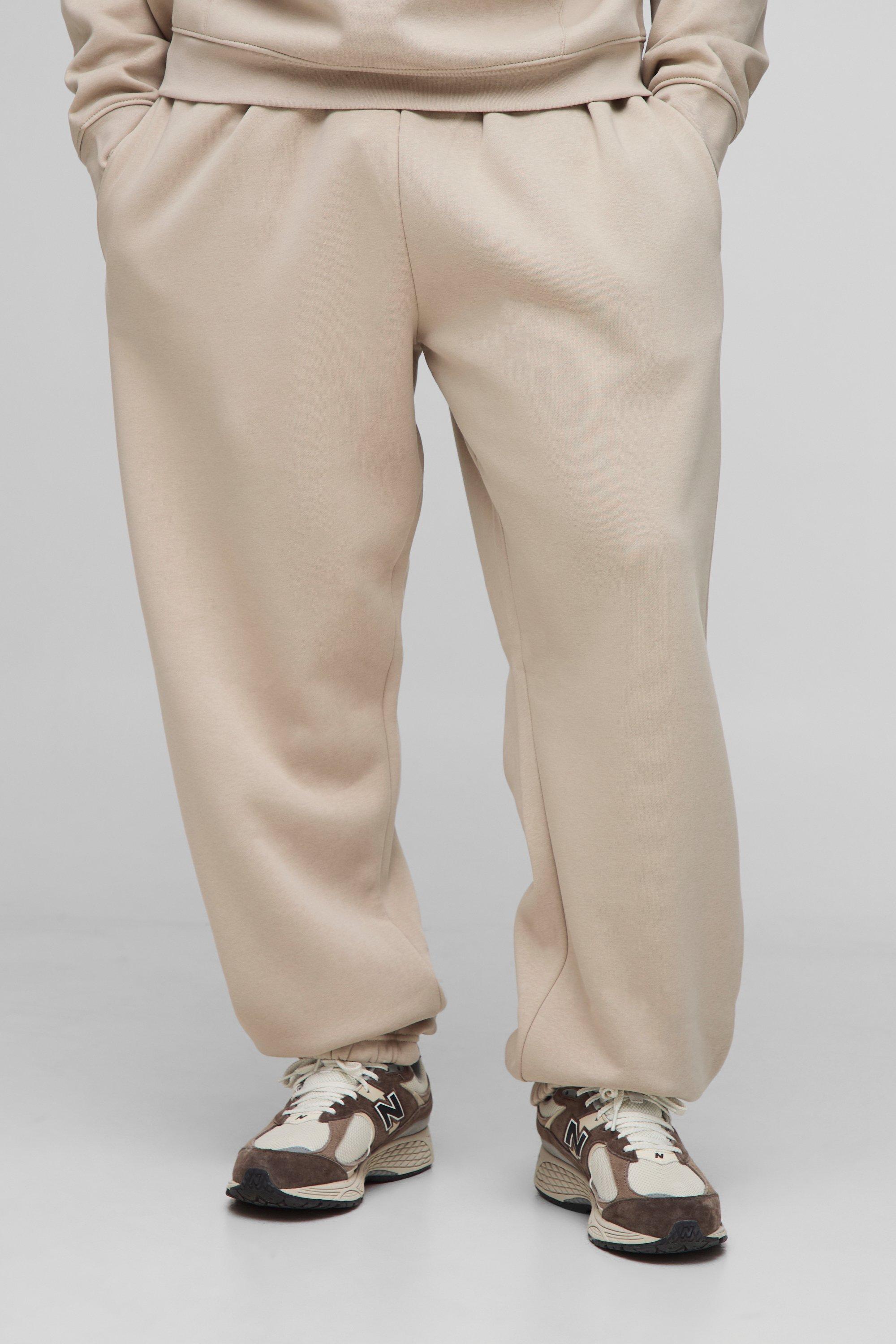 Mens Beige Plus Basic Oversized Jogger, Beige