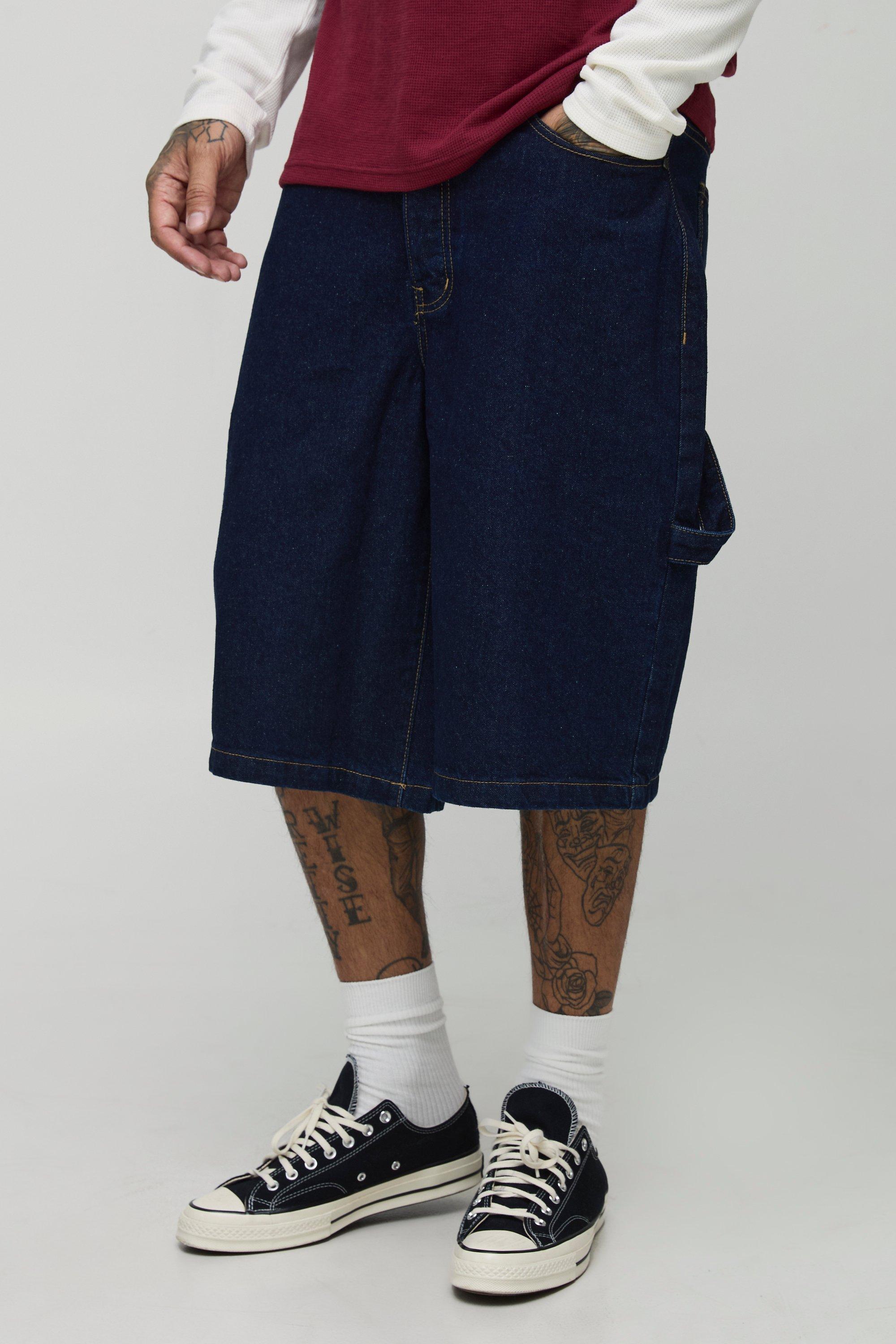 Mens Blue Tall Carabiner Detail Regular Carpenter Jorts, Blue