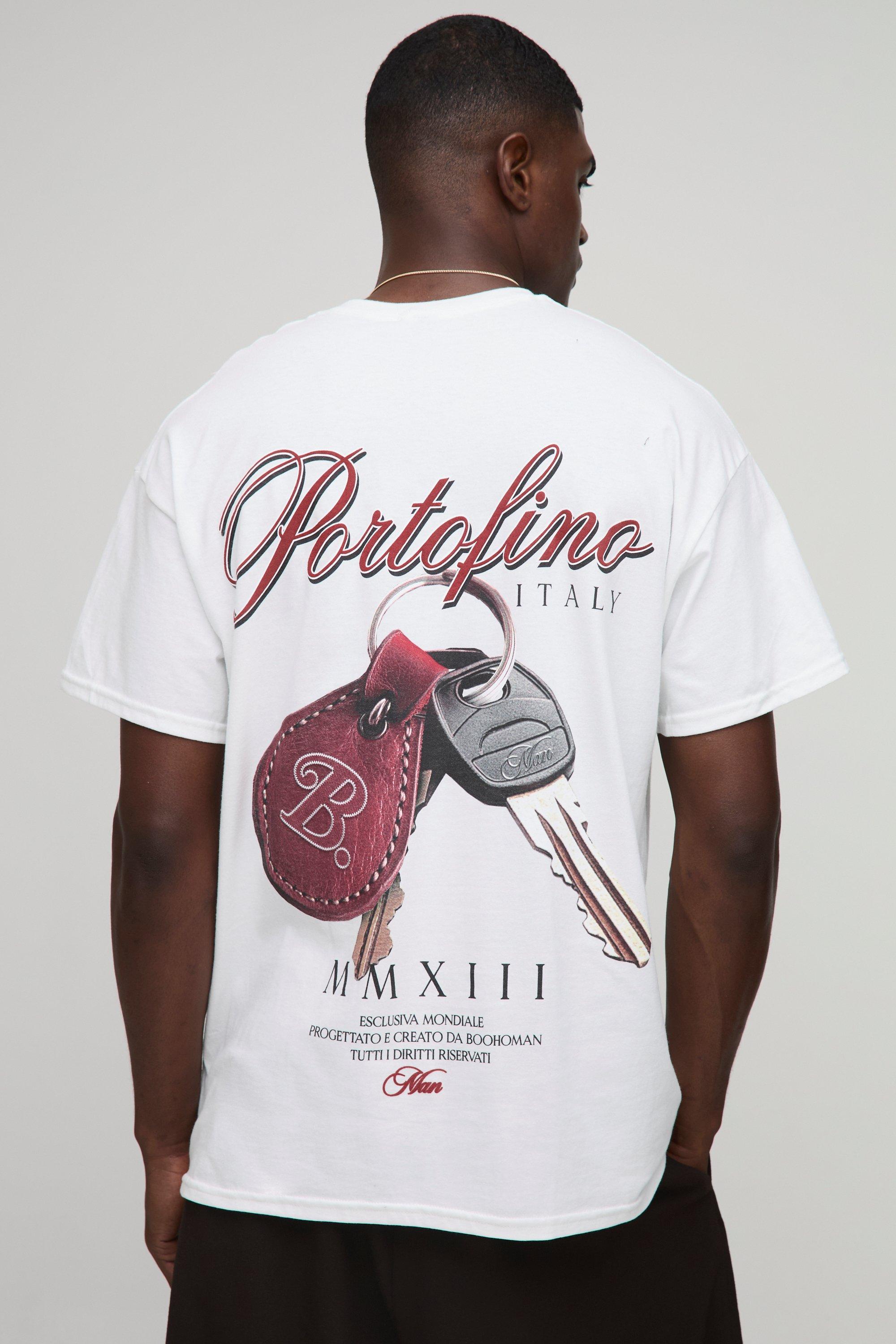 Mens White Oversized Portofino Puff Print T-Shirt, White