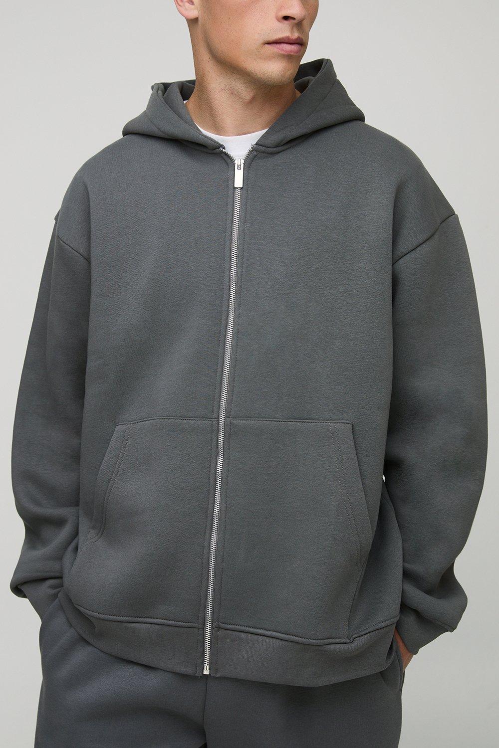 Image of Basic Oversized Zip Through Hoodie, Grigio