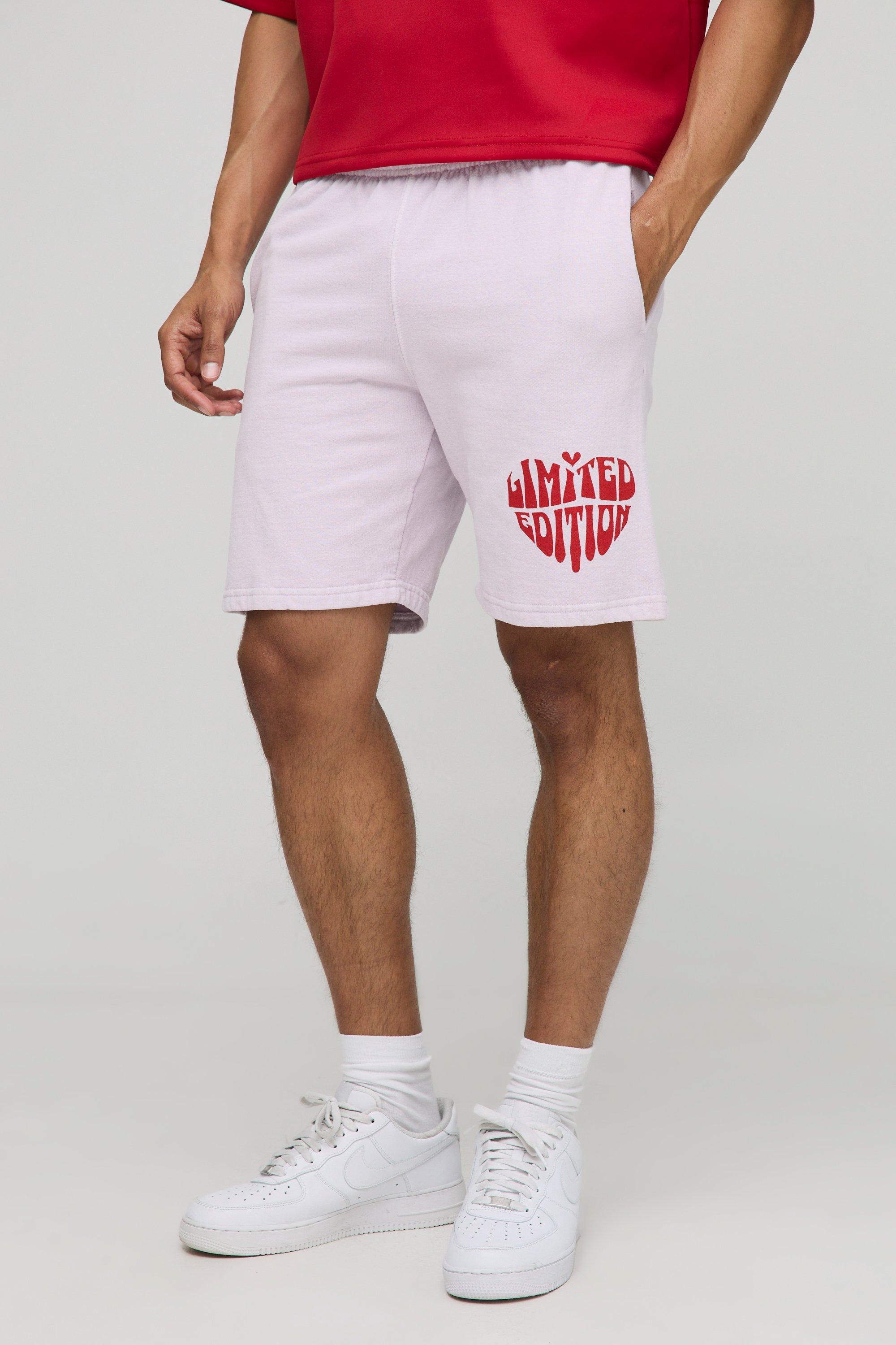 Image of Pantaloncini Regular Fit Limited in jersey slavato con grafica di cuore, Pink