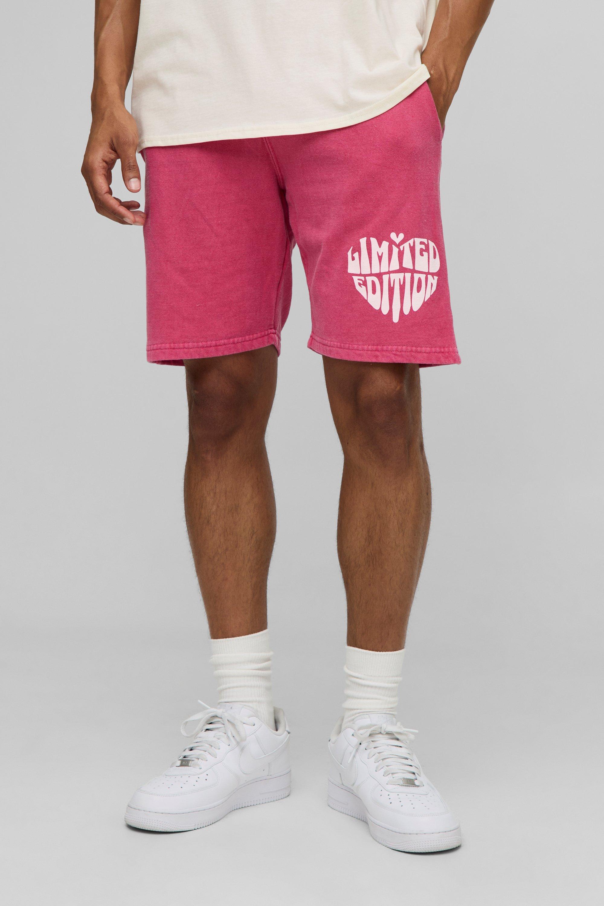 Image of Pantaloncini Regular Fit Limited in jersey slavato con grafica di cuore, Rosso