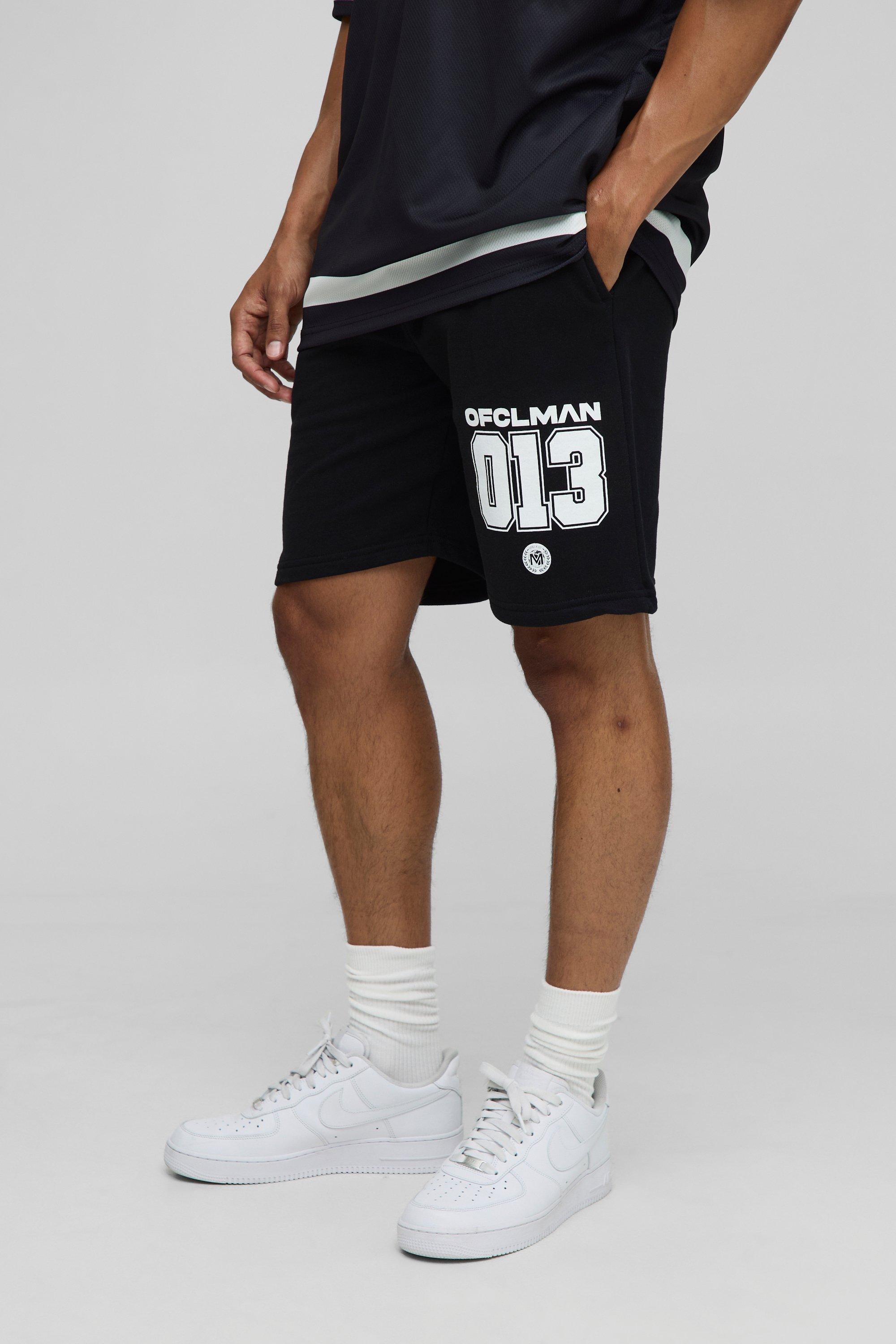 Image of Pantaloncini Regular Fit in jersey con grafica Ofcl stile Varsity, Nero