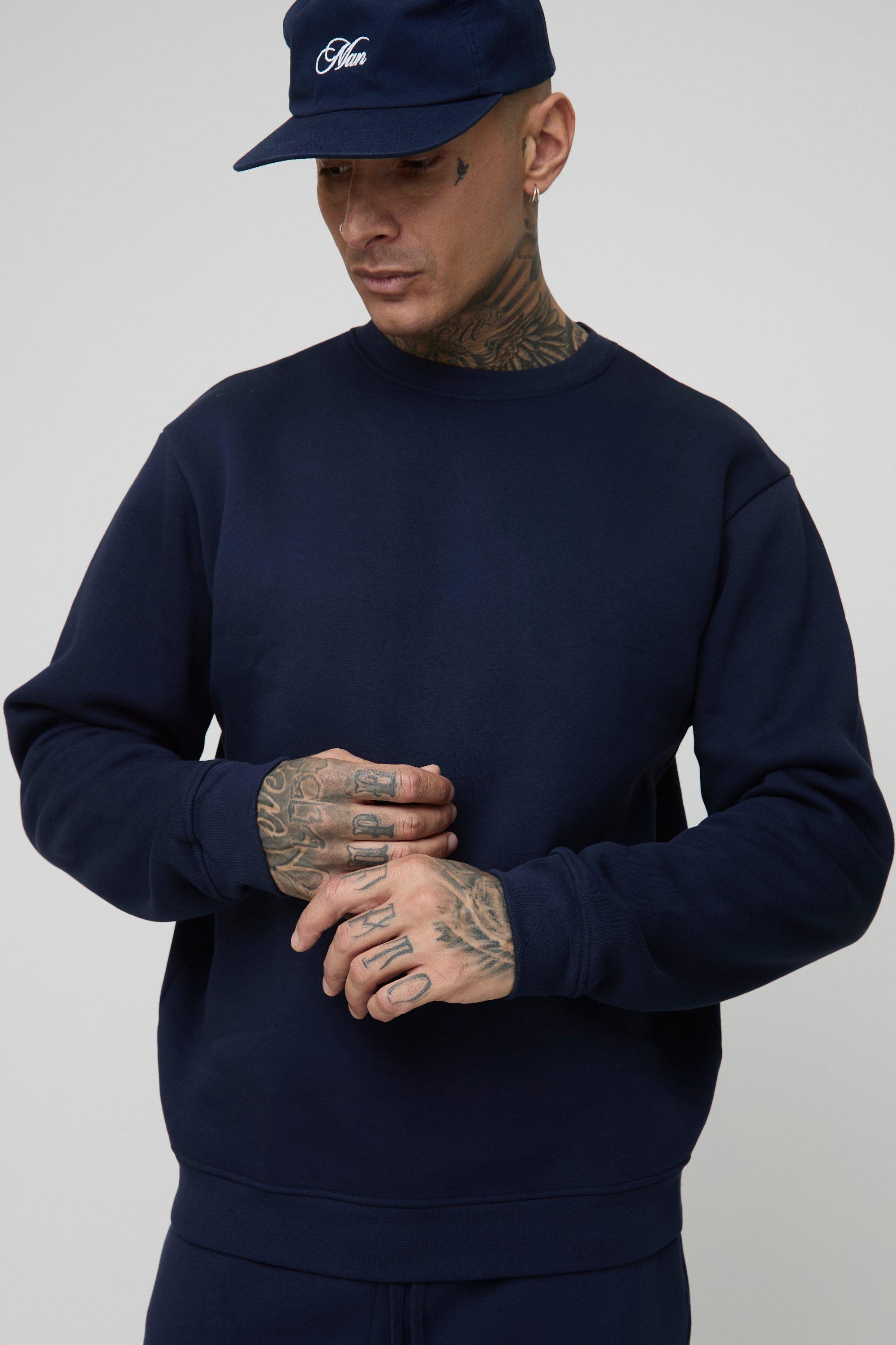 Mens Navy Tall Basic Regular Fit Crew Neck Sweatshirt, Navy