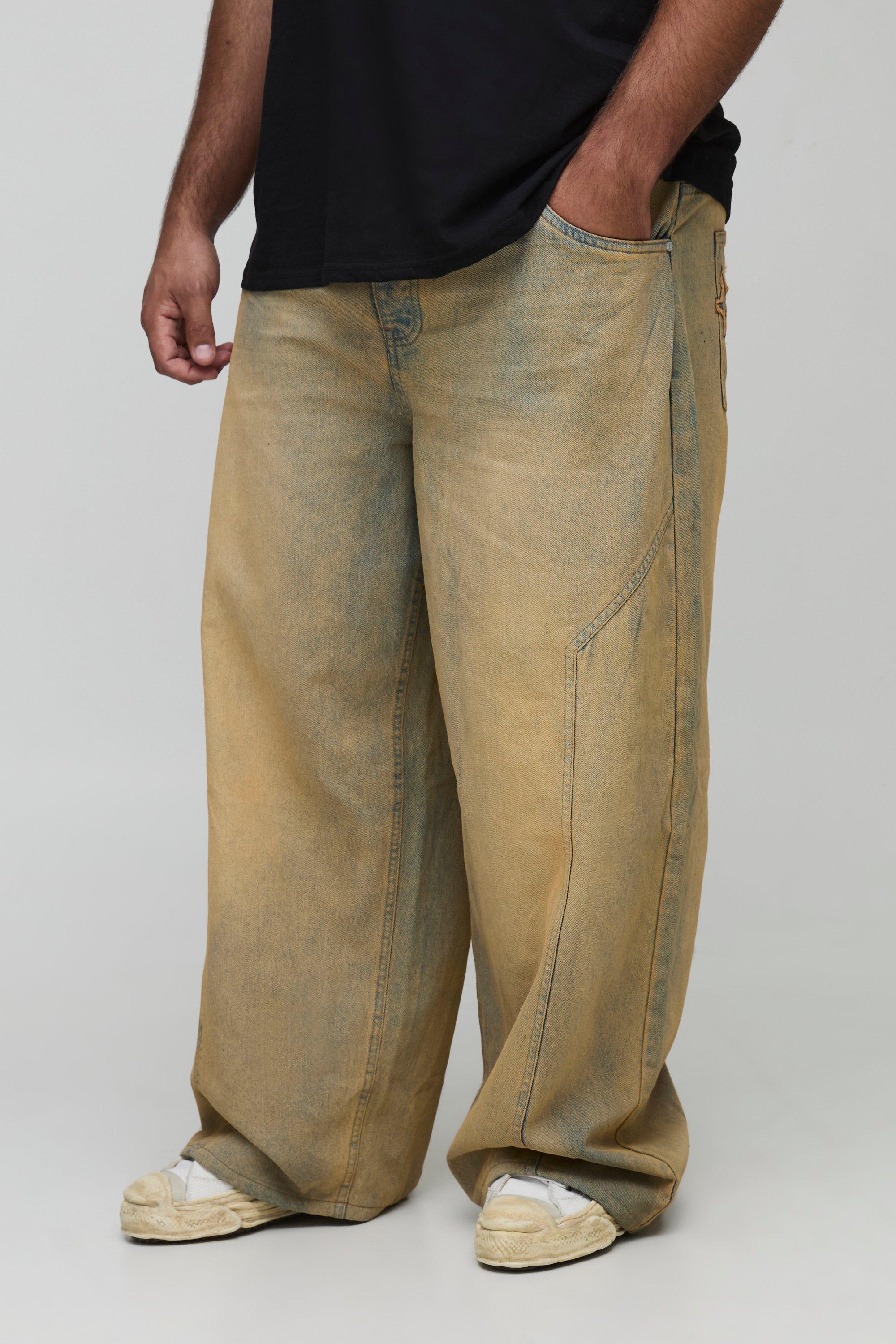 Image of Plus Baggy Fit Washed Star Applique Jeans, Grigio