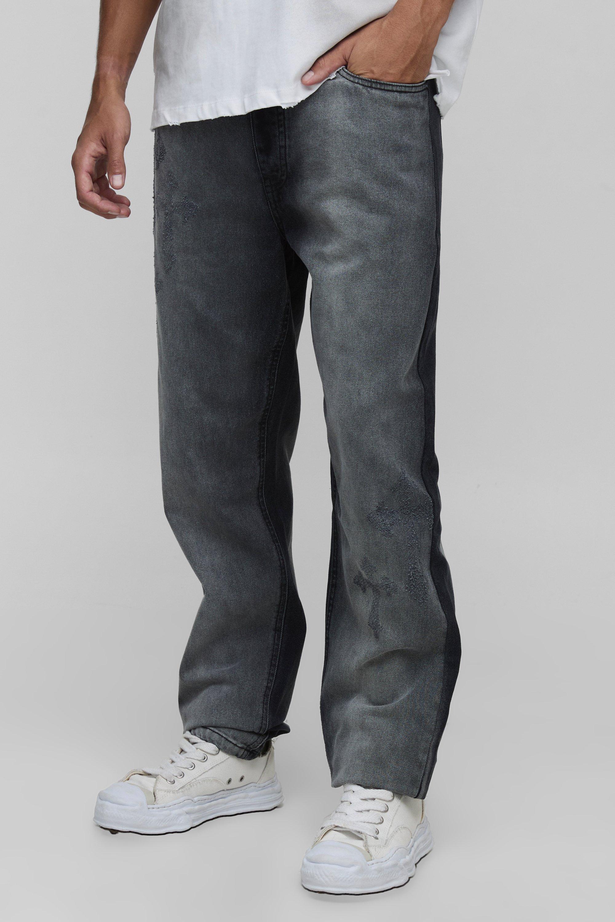 Image of Tall Slim Stacked Washed Distressed Cross Jeans, Nero