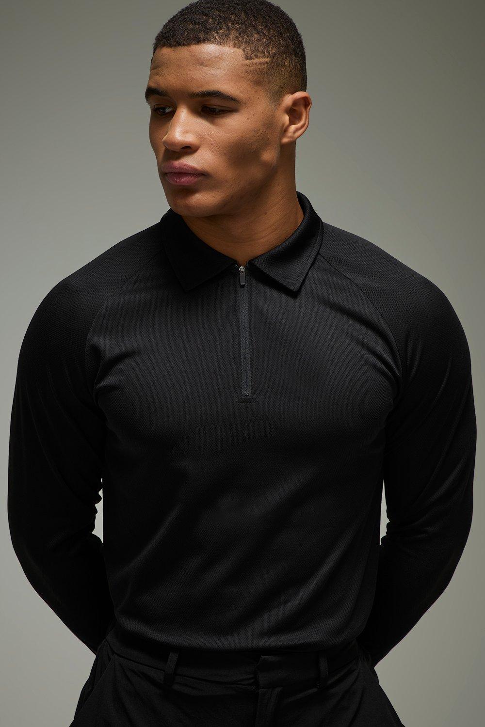 Image of Man Active Long Sleeve Regular Fit Golf Polo, Nero