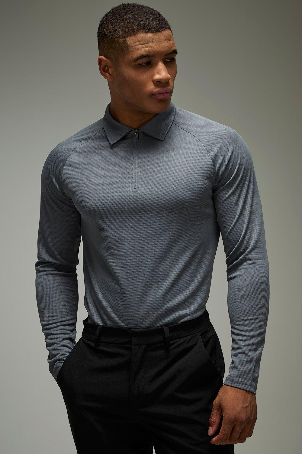Image of Man Active Long Sleeve Regular Fit Golf Polo, Grigio