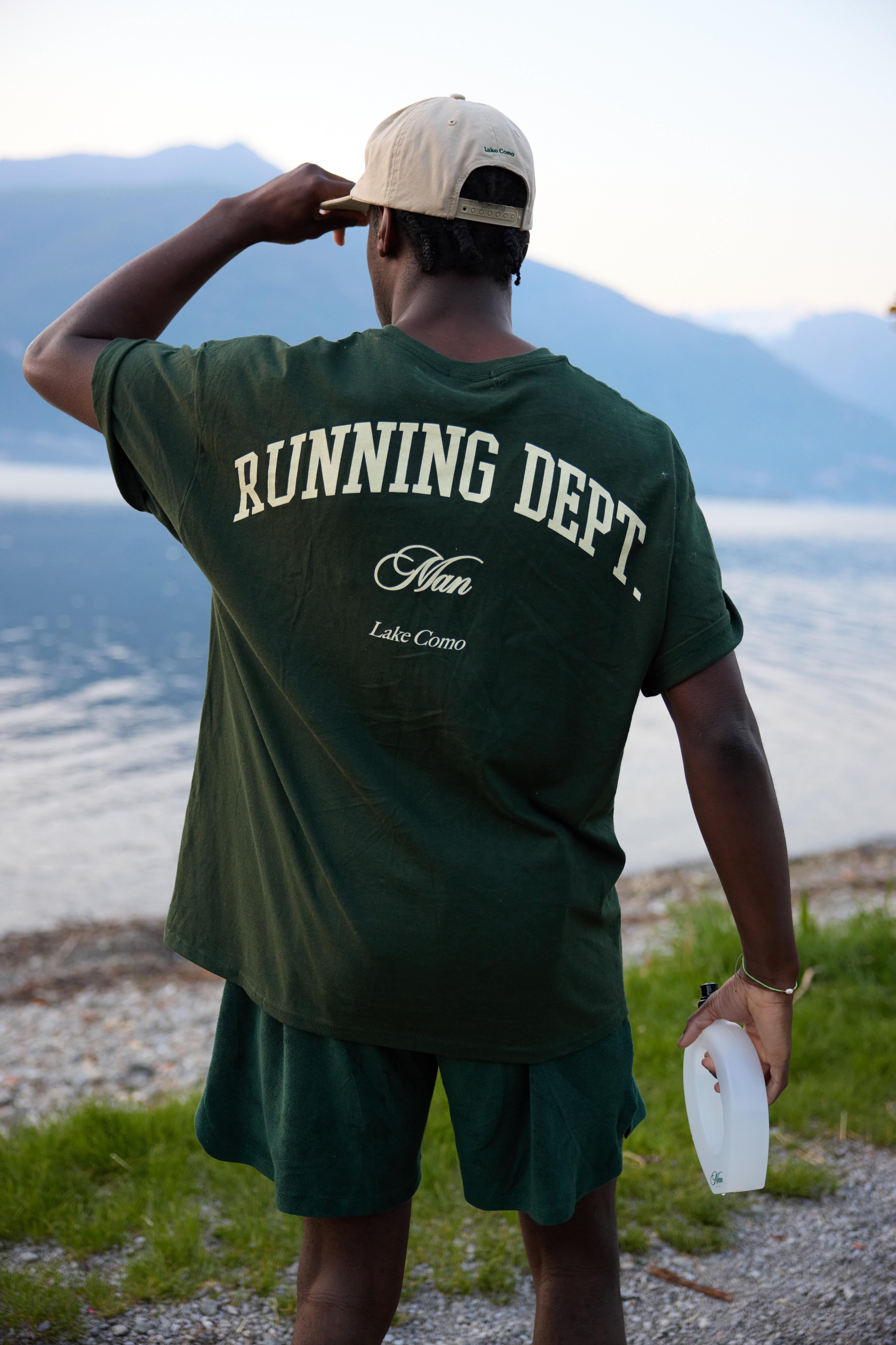 Mens Green Oversized Man Script Running Department T-Shirt, Green