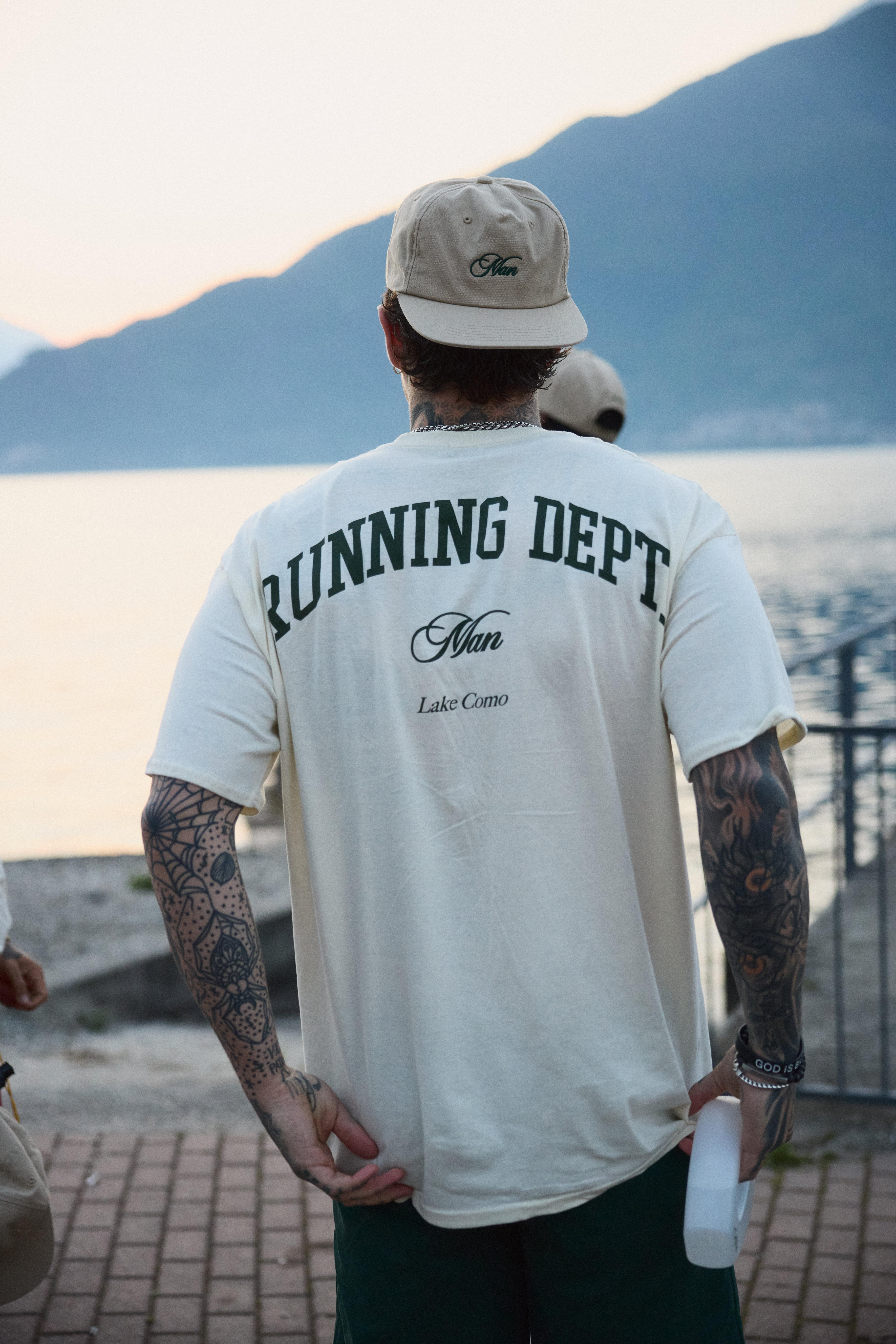 Mens Cream Oversized Man Script Running Department T-Shirt, Cream