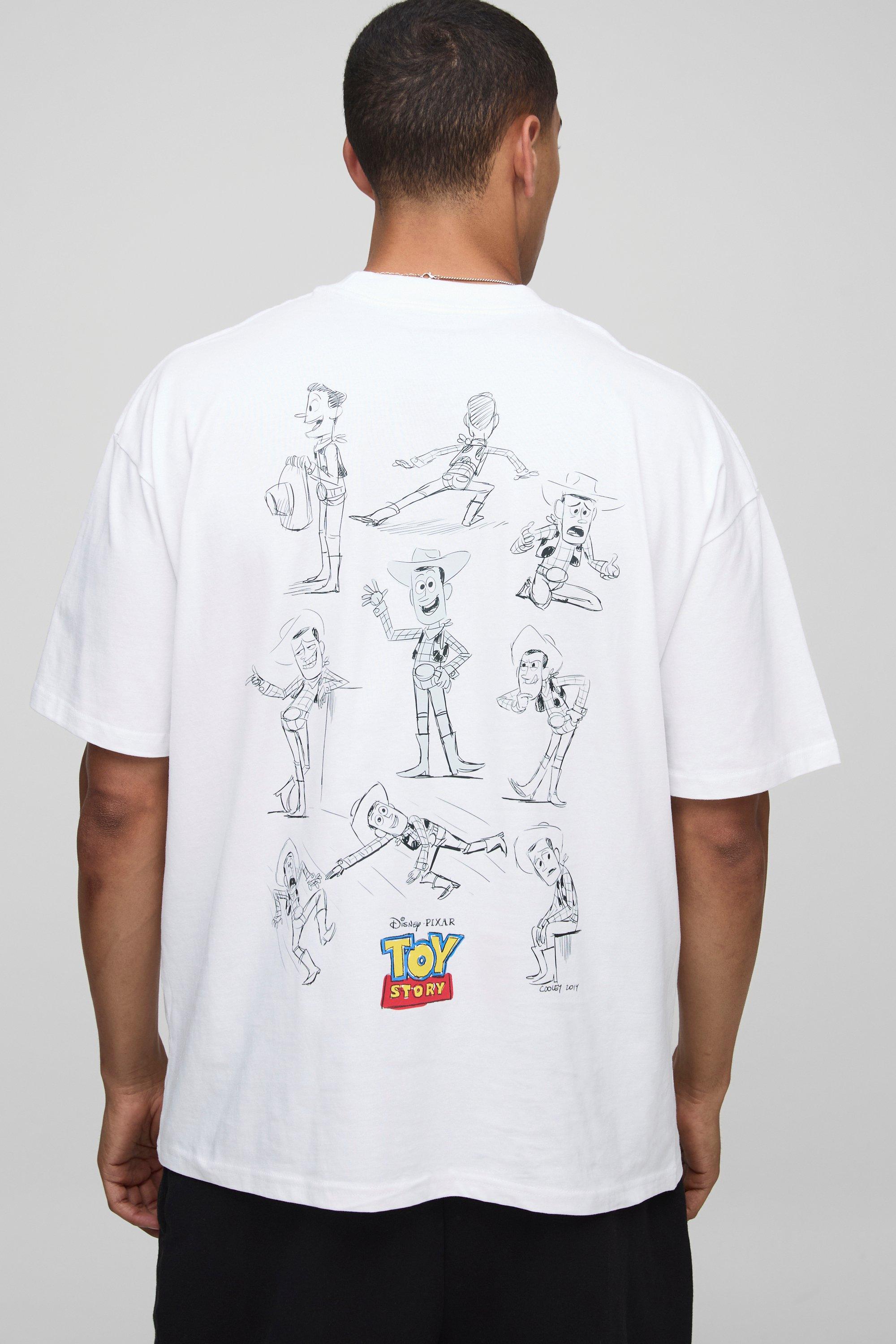 Image of T-shirt oversize bianca con stampa ufficiale Disney Toy Story e girocollo esteso, Bianco