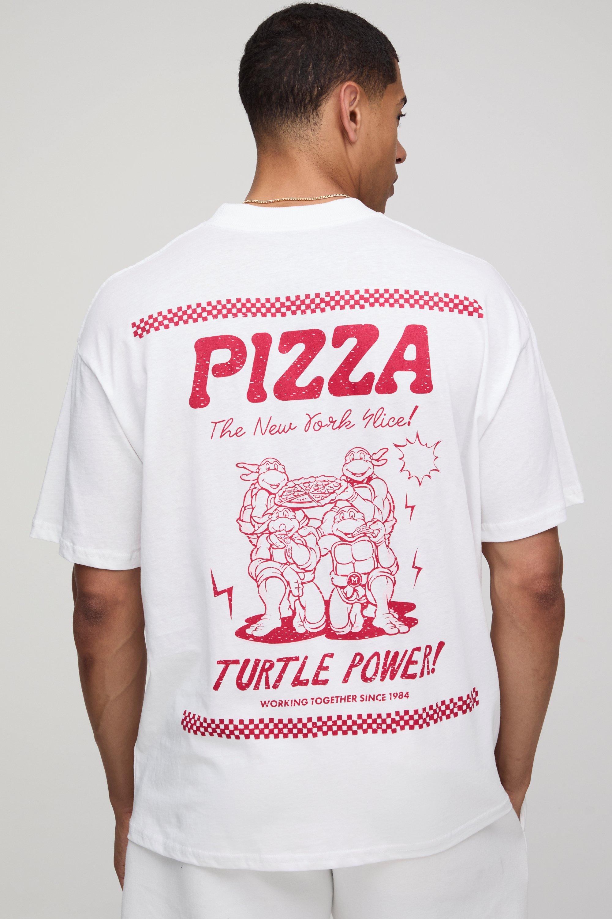 Mens White Oversized Extended Neck Teenage Mutant Ninja Turtles License Printed T-Shirt, White