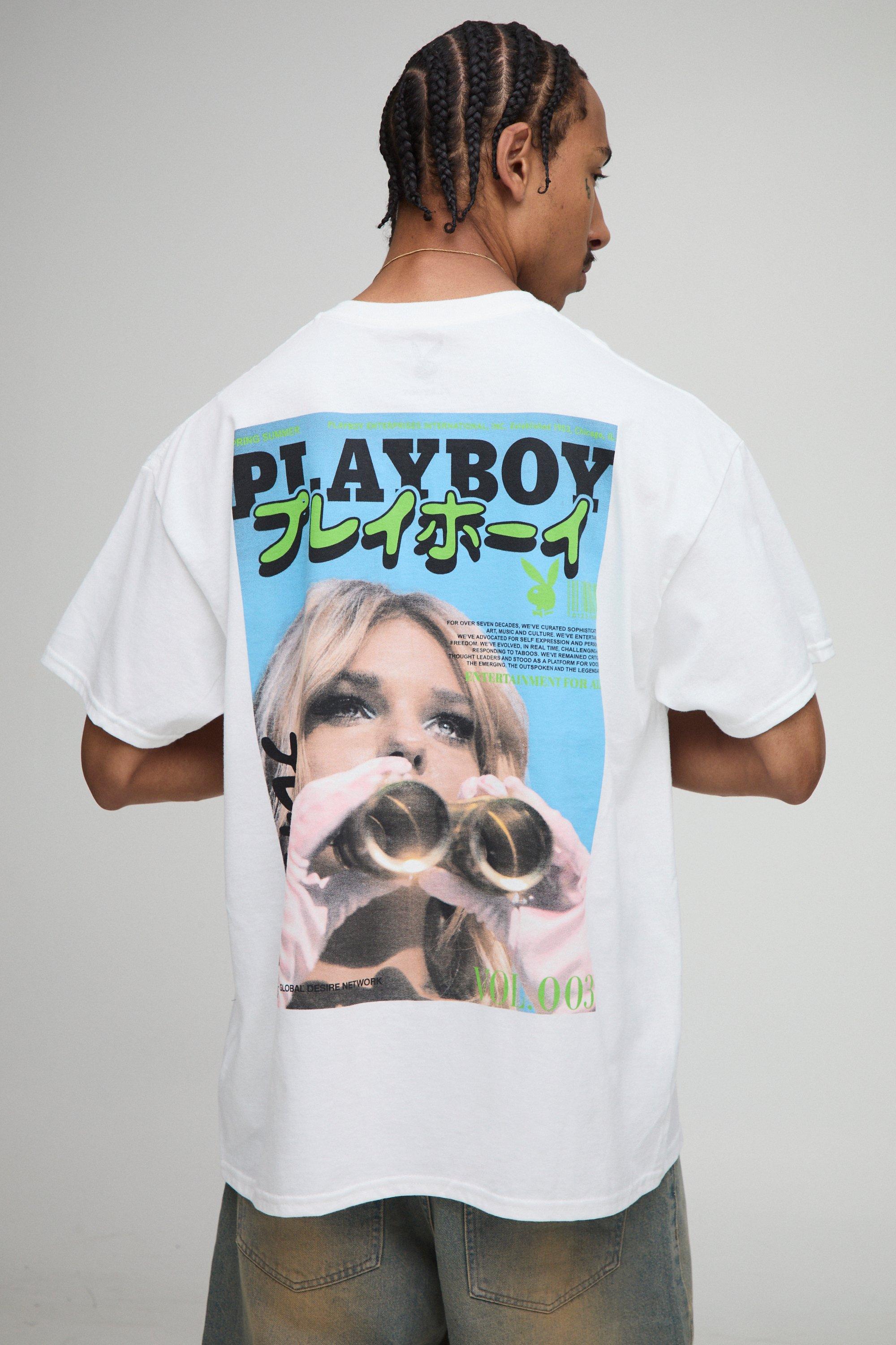 Mens White Oversized Playboy License Printed T-Shirt, White