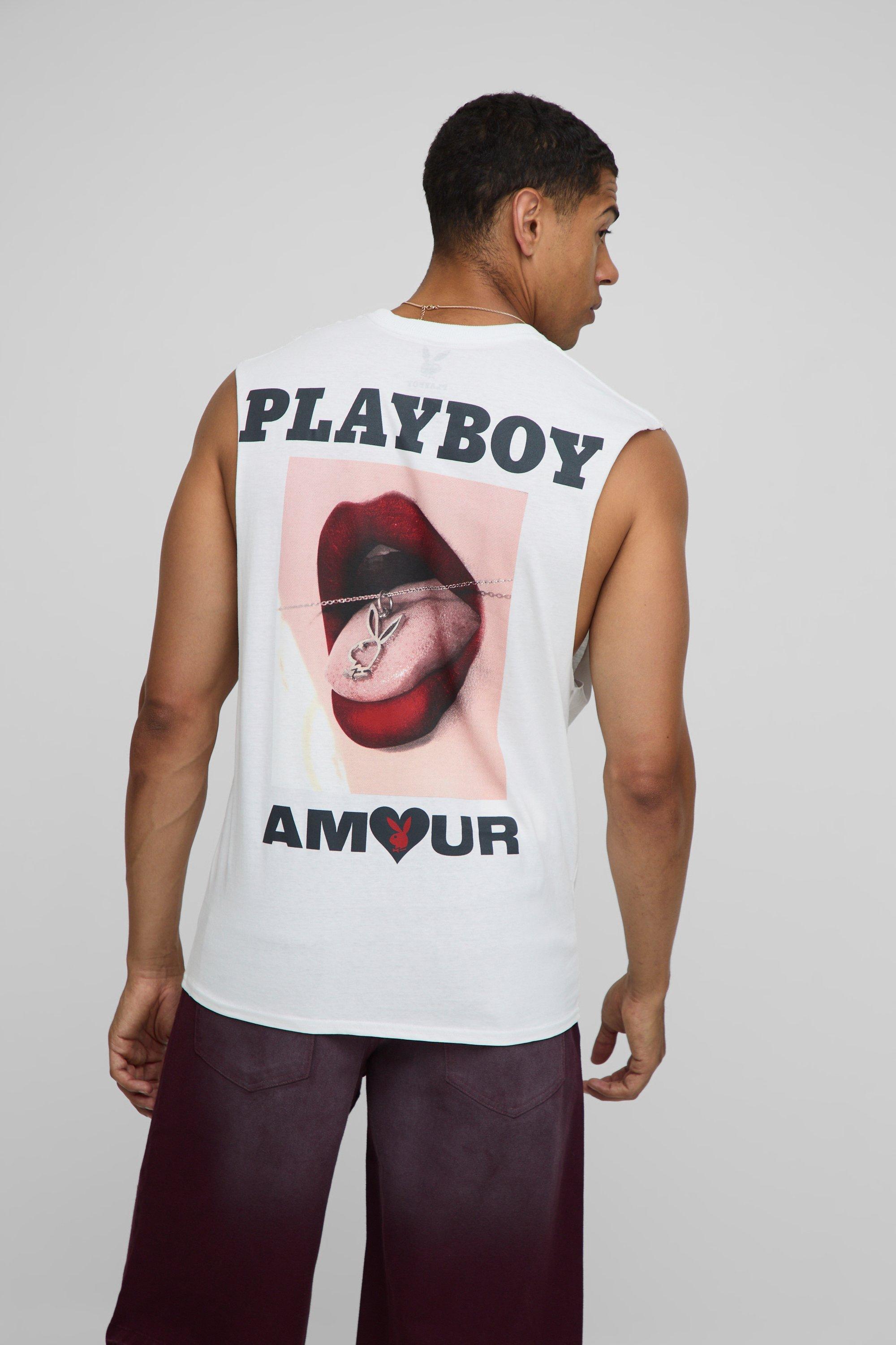 Mens White Regular Fit Playboy Amour License vest, White