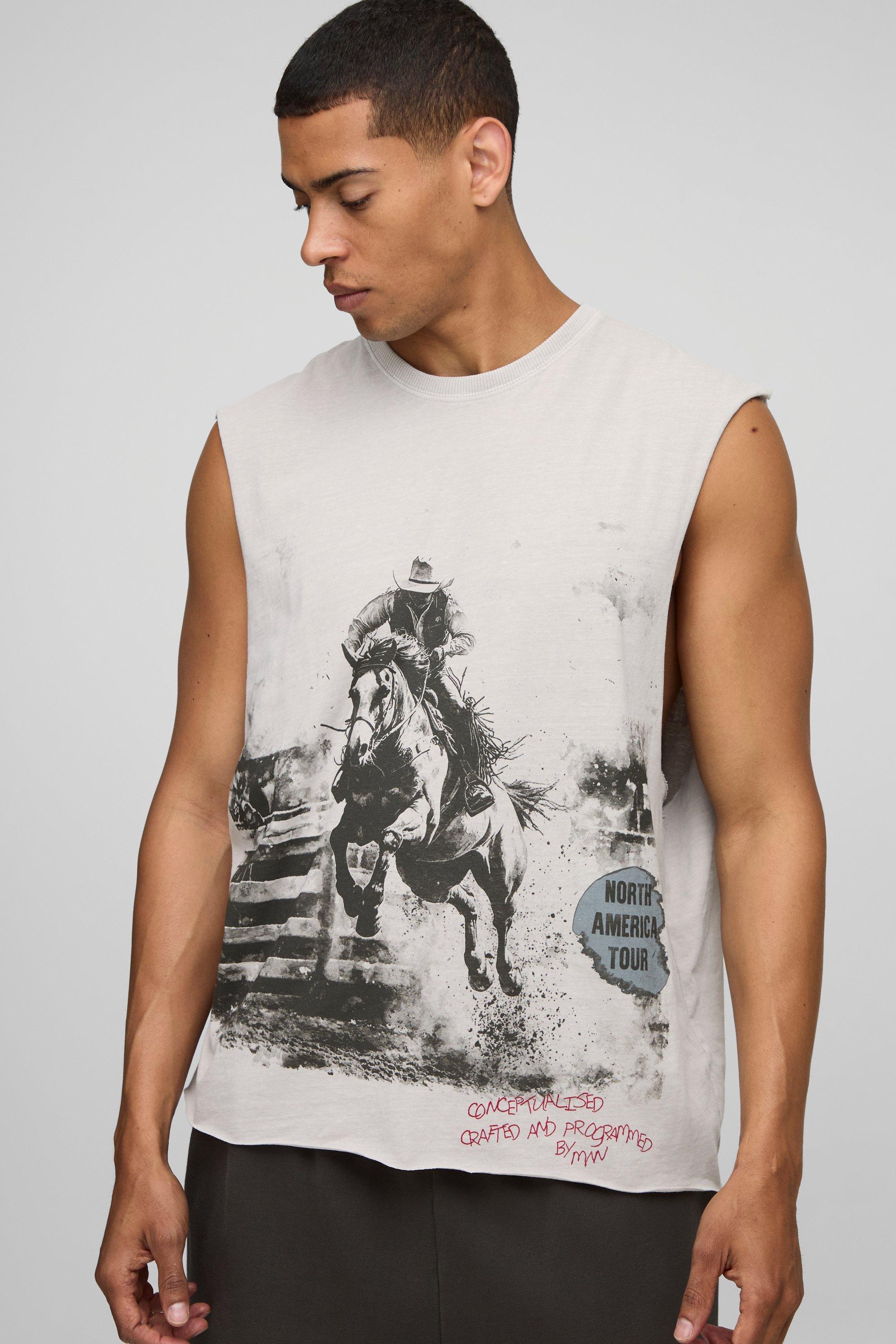 Stone Oversized Boxy Western Tour Graphic Washed Tank