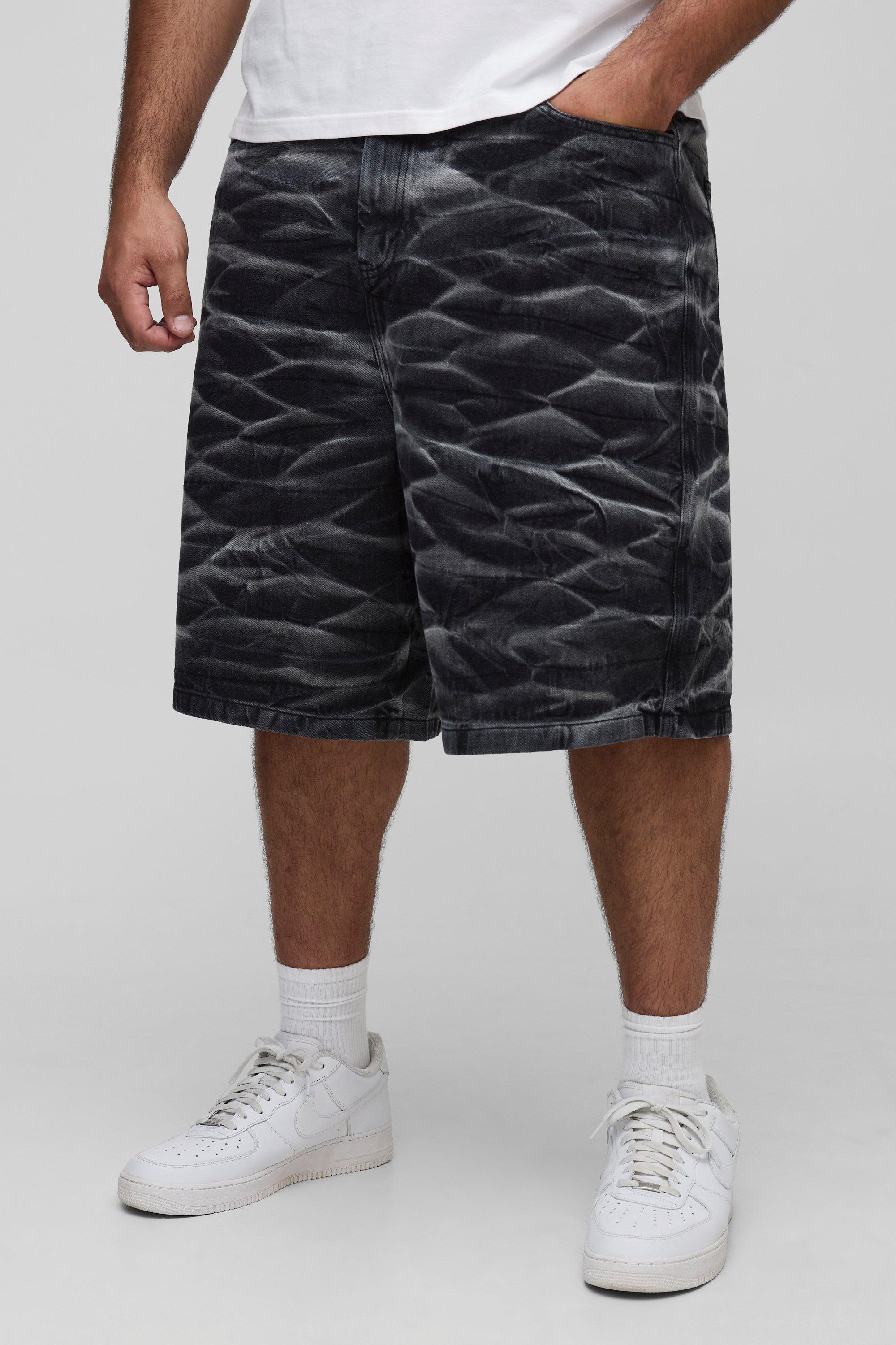 Image of Plus Parachute Crinkle Washed Denim Shorts, Nero