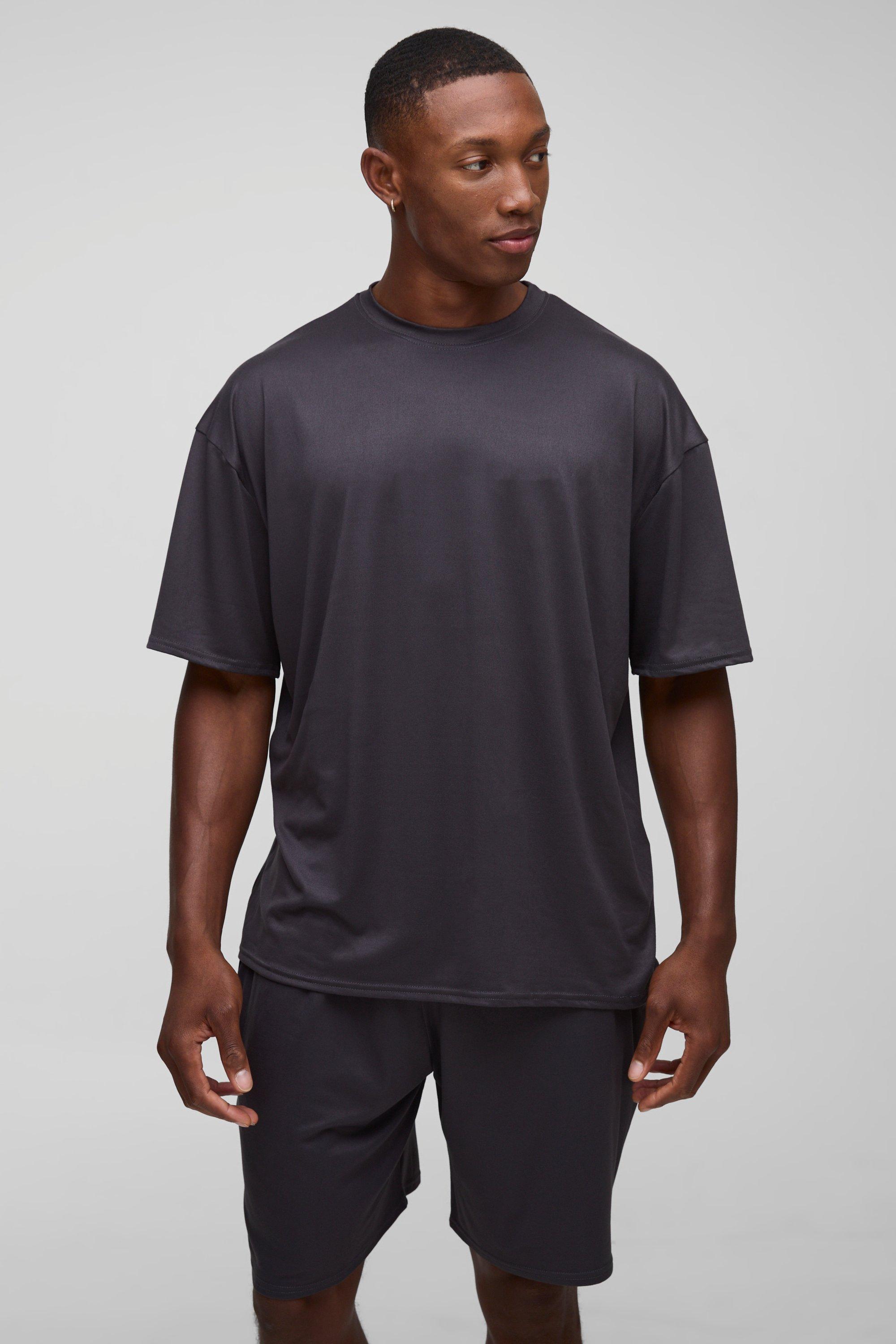 Mens Grey Oversized Soft Peach T-Shirt And Short Lounge Set, Grey