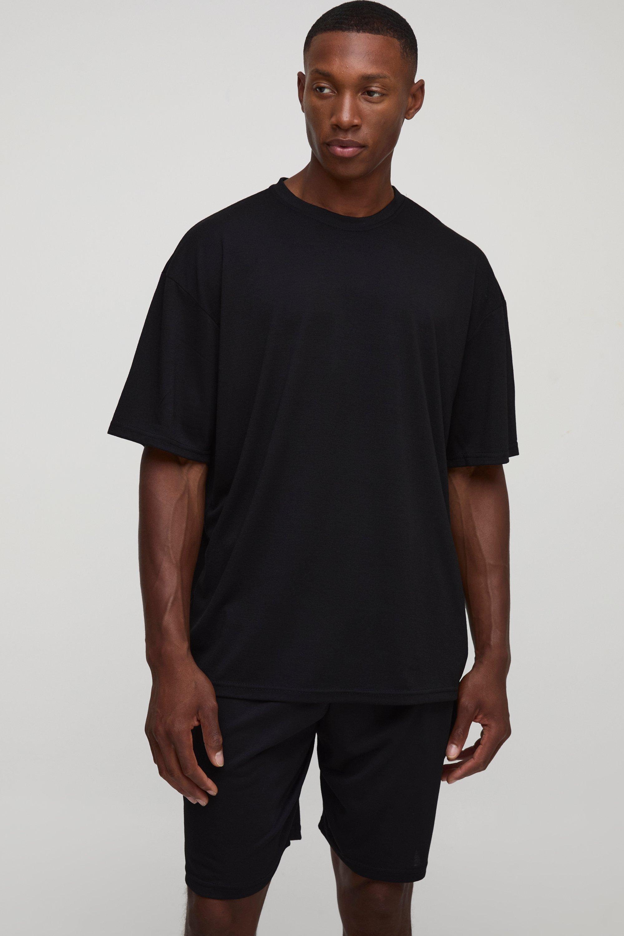 Mens Black Oversized T-shirt & Short Lounge Set, Black