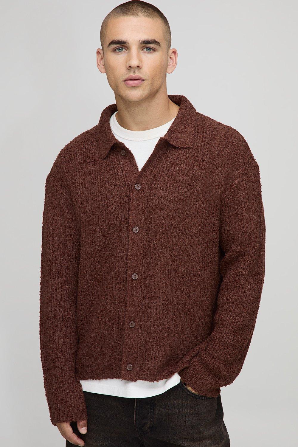 Image of Boxy Fit Brushed Knitted Shirt, Brown