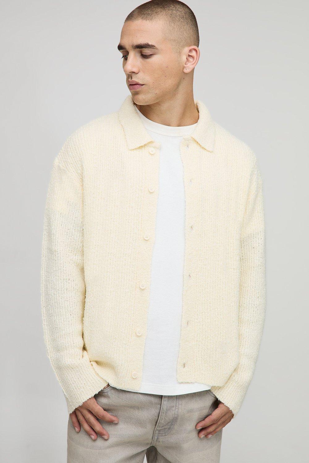 Image of Boxy Fit Brushed Knitted Shirt, Cream