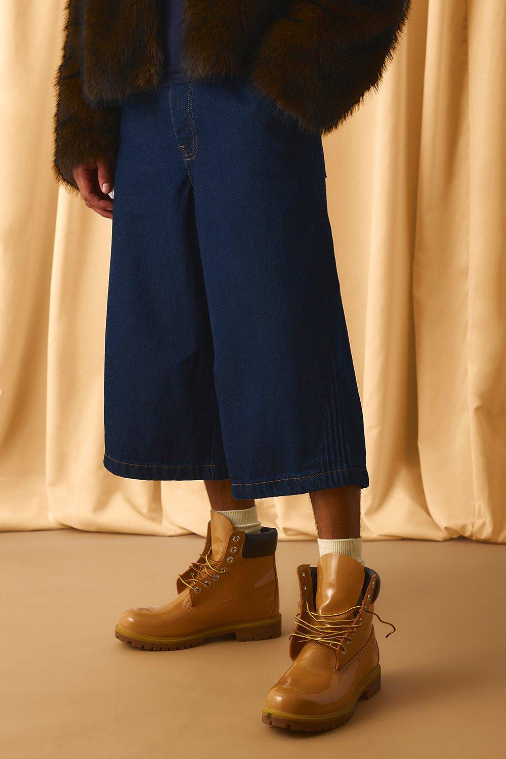 Mens Blue Pocket Embroidery Cord Gusset Jorts, Blue