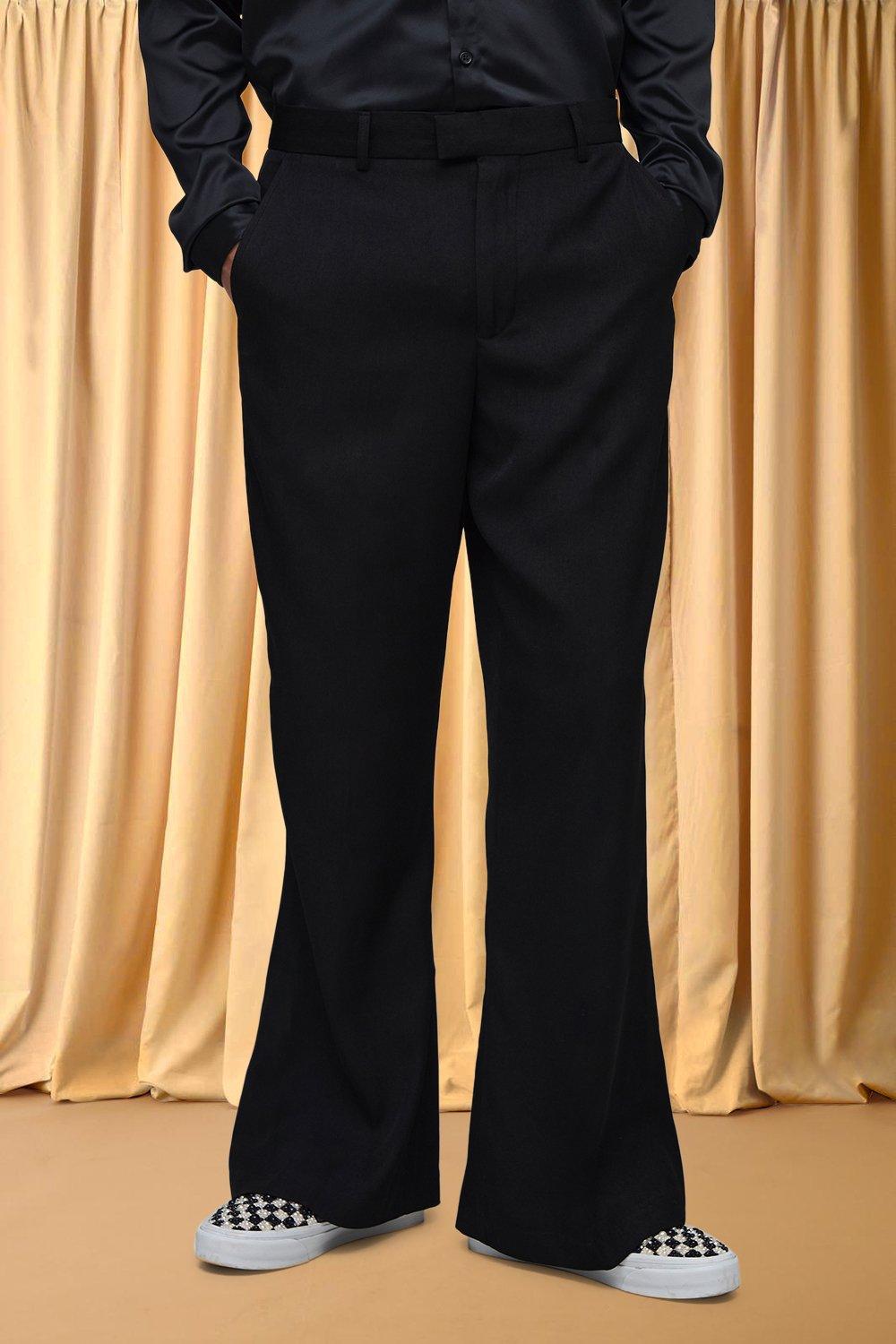 Mens Black Tailored Embroidered Flared Trousers, Black