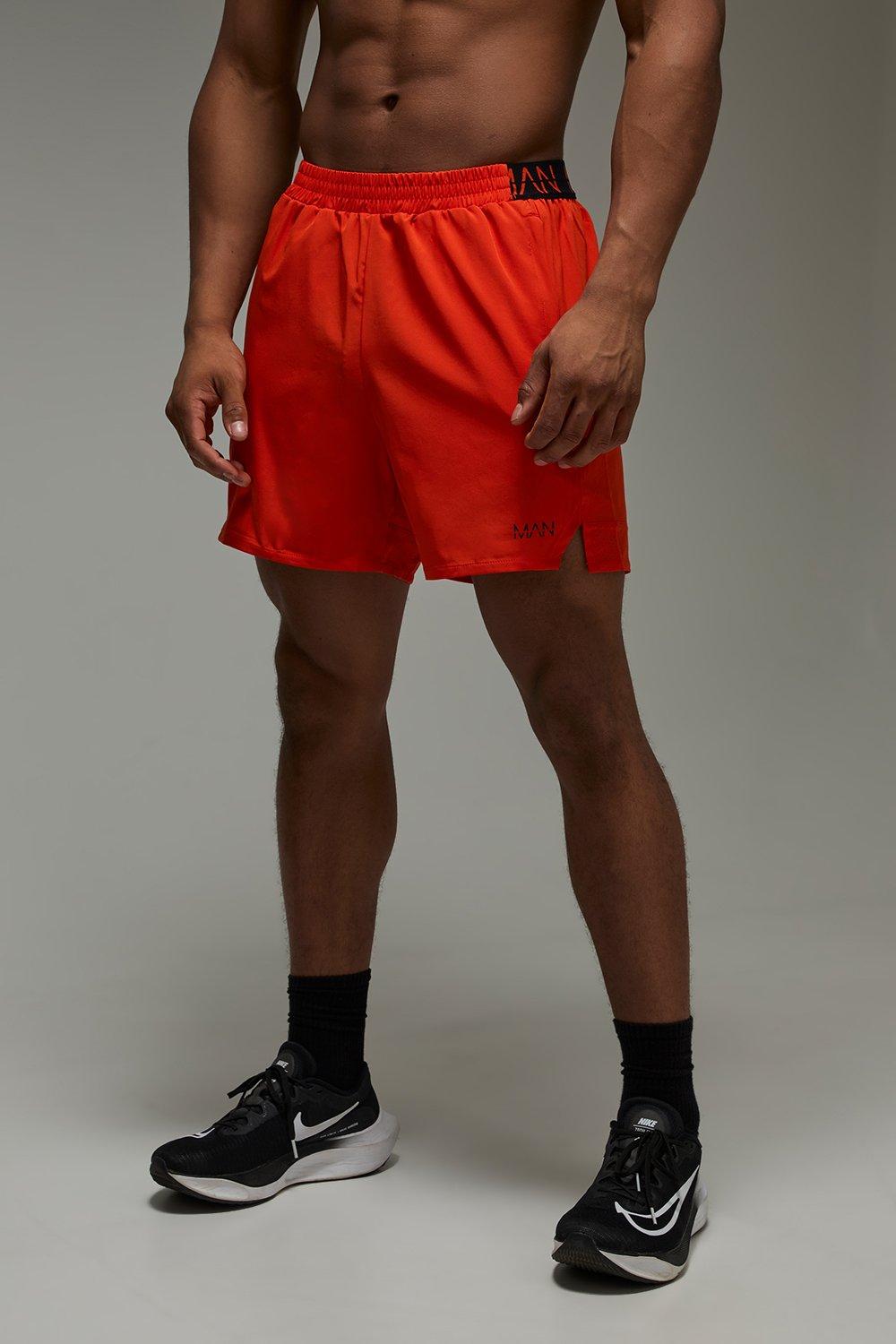 Mens Orange Man Active Neon Logo 5inch Short, Orange