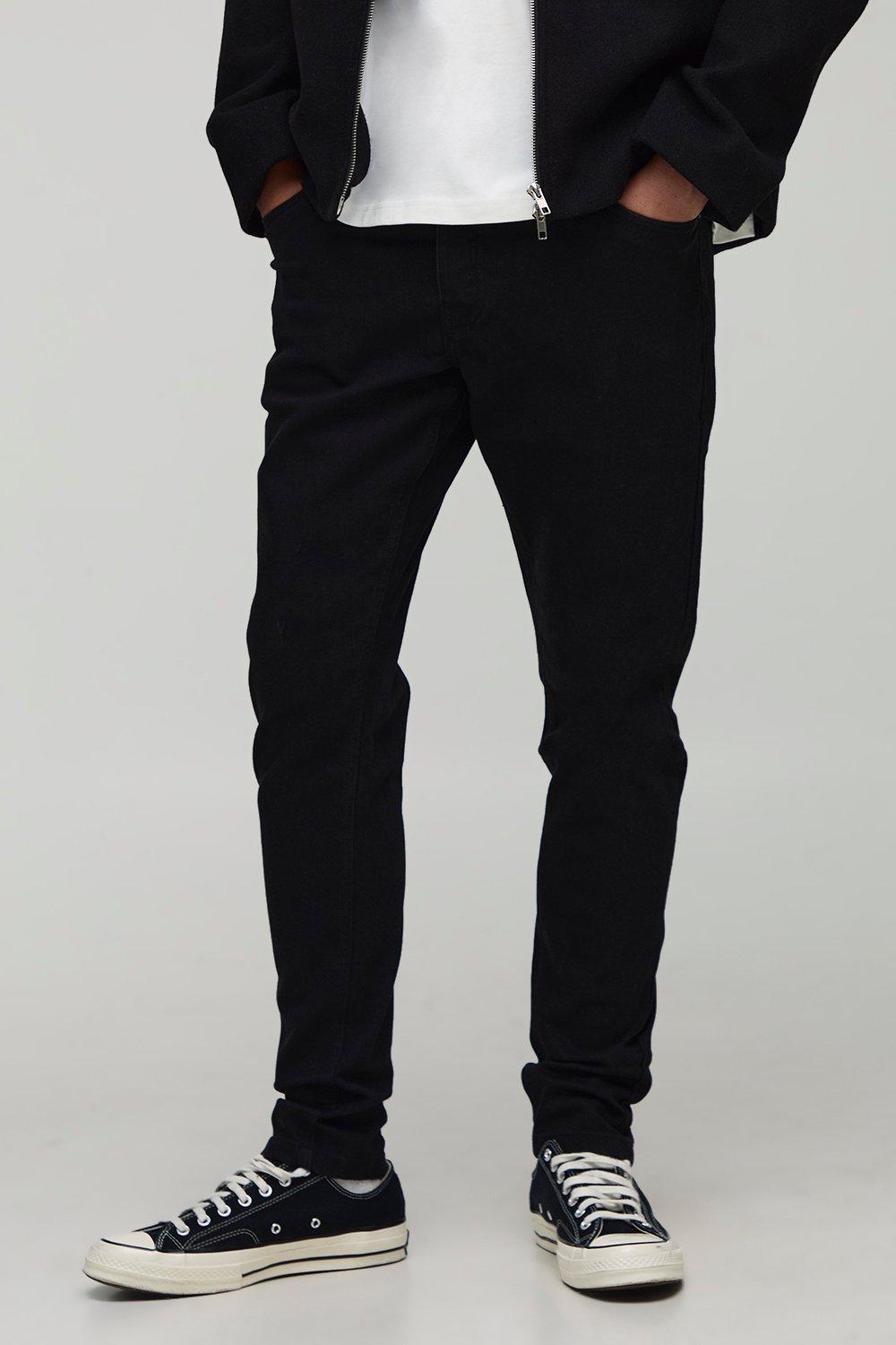 Mens Black Skinny Washed Jeans, Black