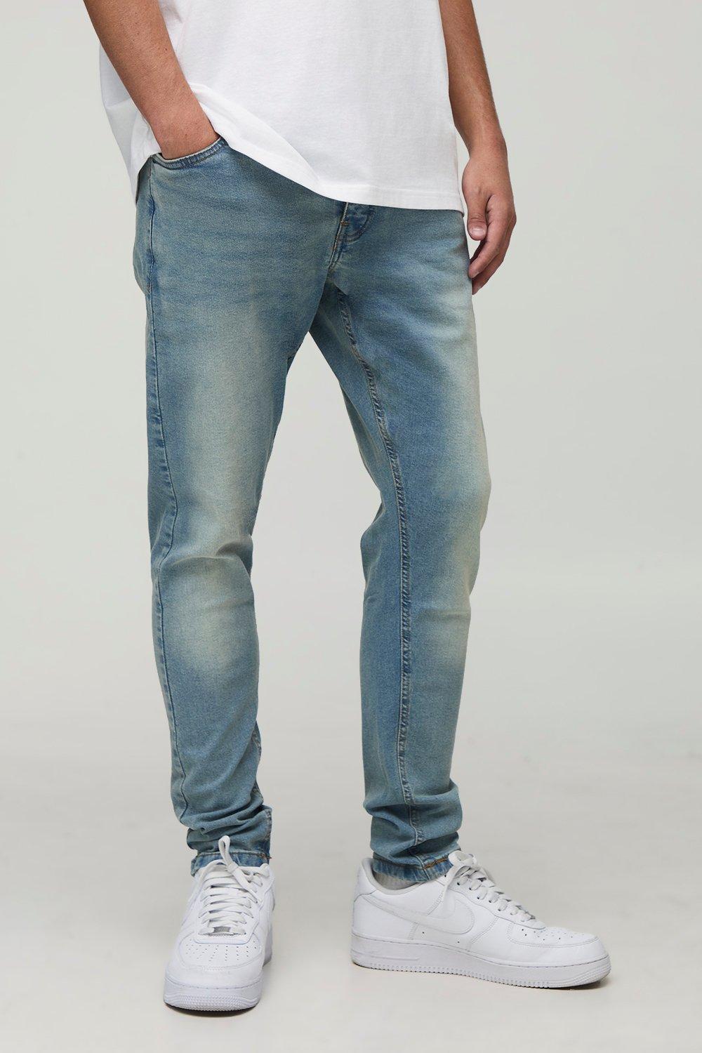 Mens Blue Skinny Washed Jeans, Blue