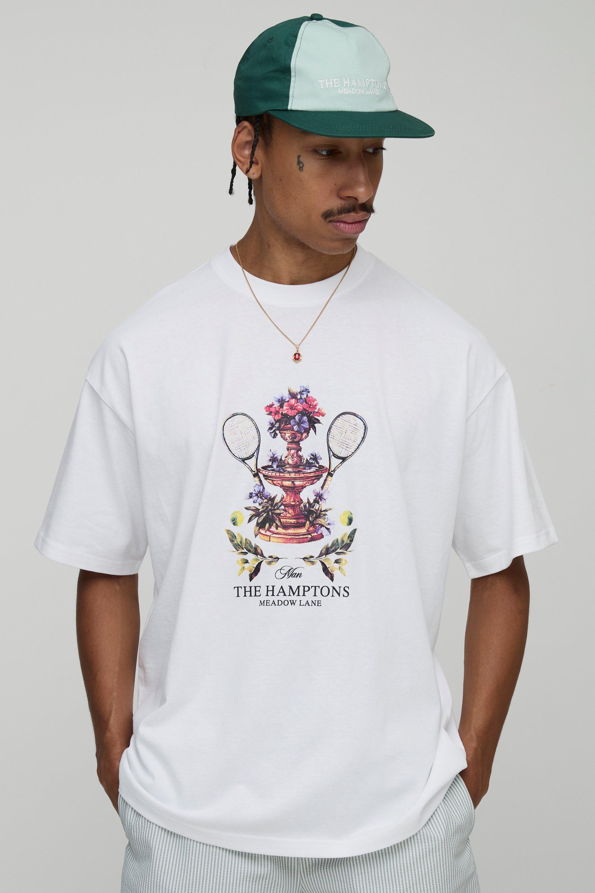 Image of Oversized Man Script Tennis Club Graphic T-Shirt, Bianco