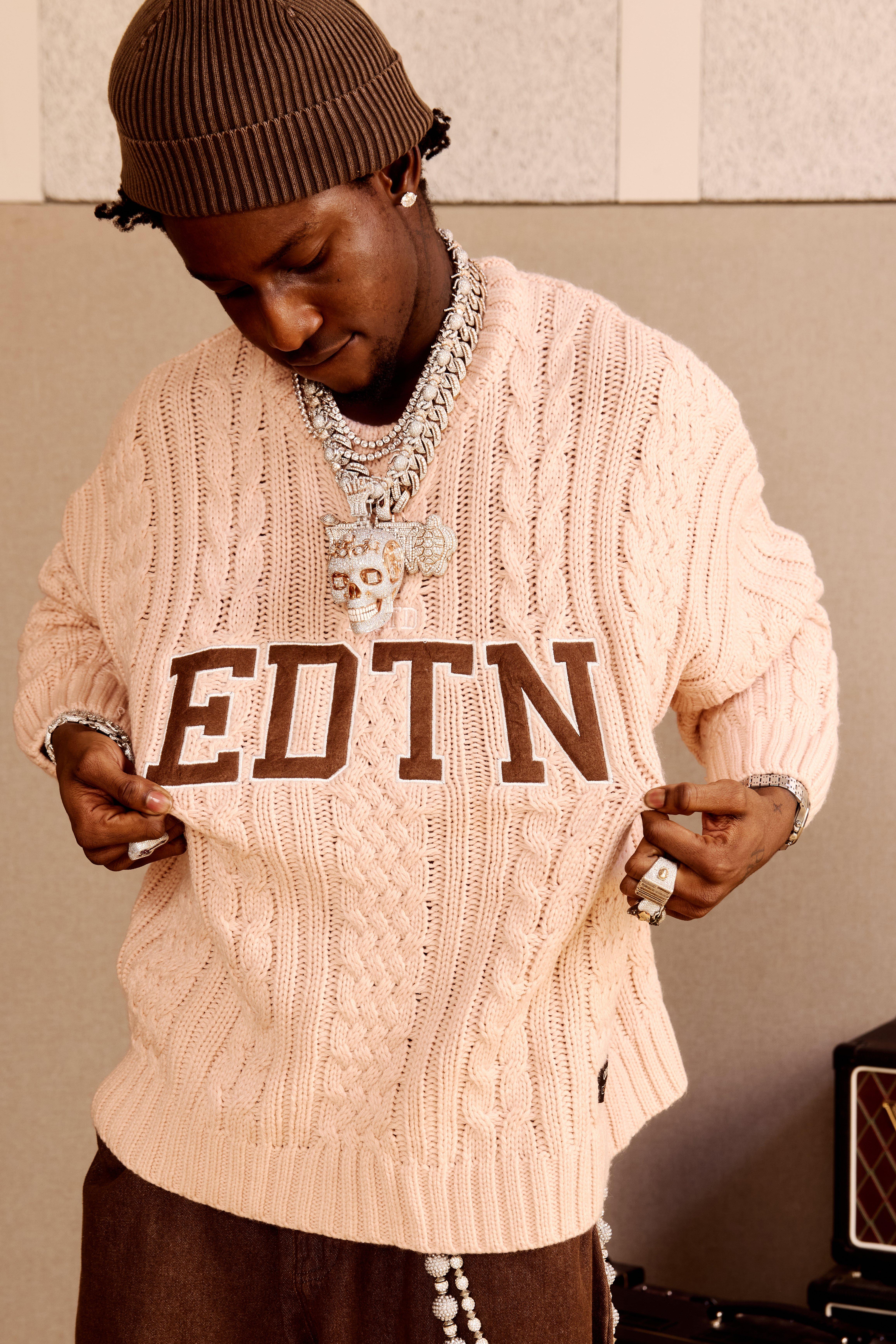 Image of Oversized Cable EDTN Applique Knitted Jumper, Pink