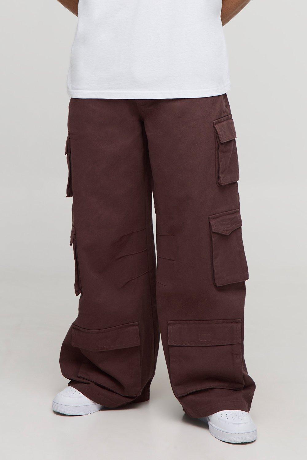 Image of Extreme Baggy Rigid Multi Cargo Pocket Trousers, Brown