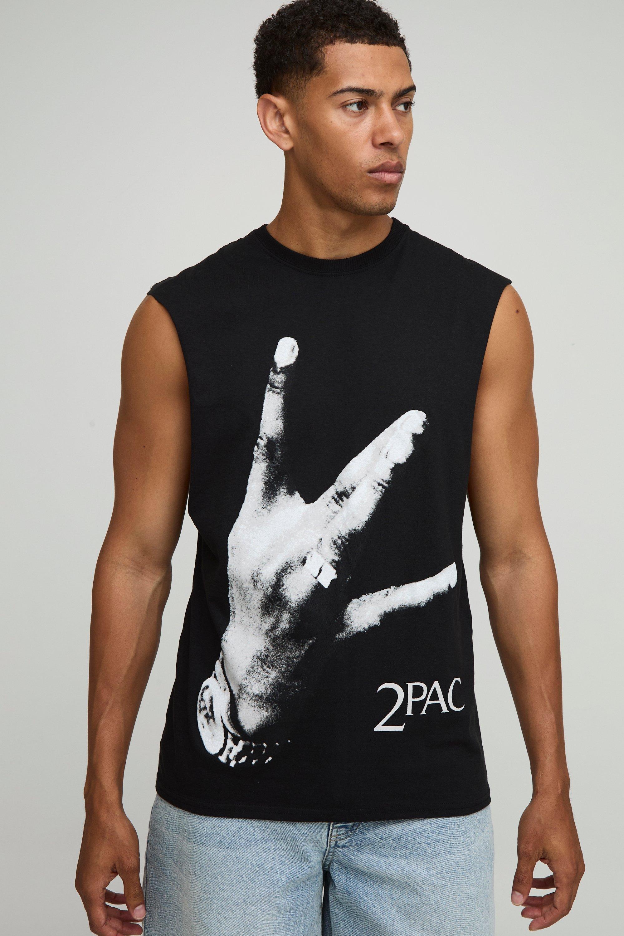Black Regular Fit Tupac License Tank