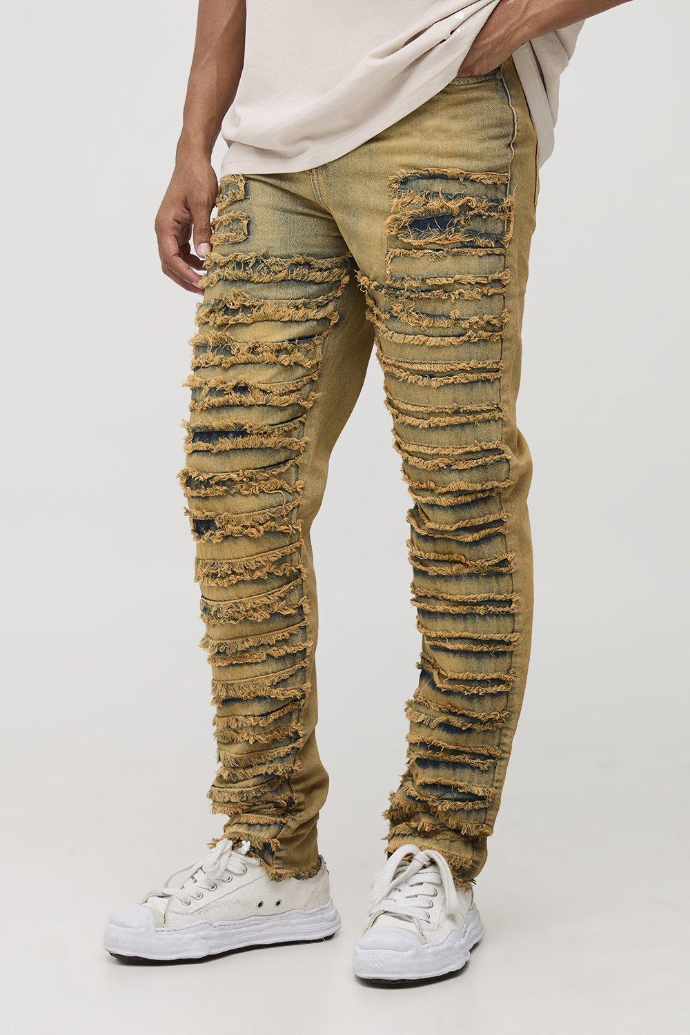 Image of Slim Stacked Extreme Rip & Repair Washed Jeans, Grigio