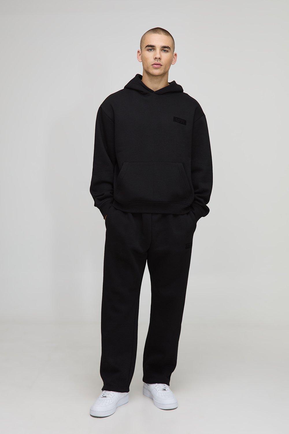 Image of Oversized Boxy Man Hooded Drop Crotch Tracksuit, Nero
