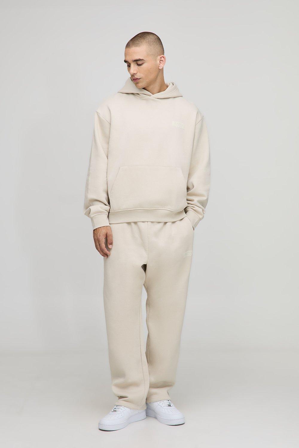 Image of Oversized Boxy Man Hooded Drop Crotch Tracksuit, Beige