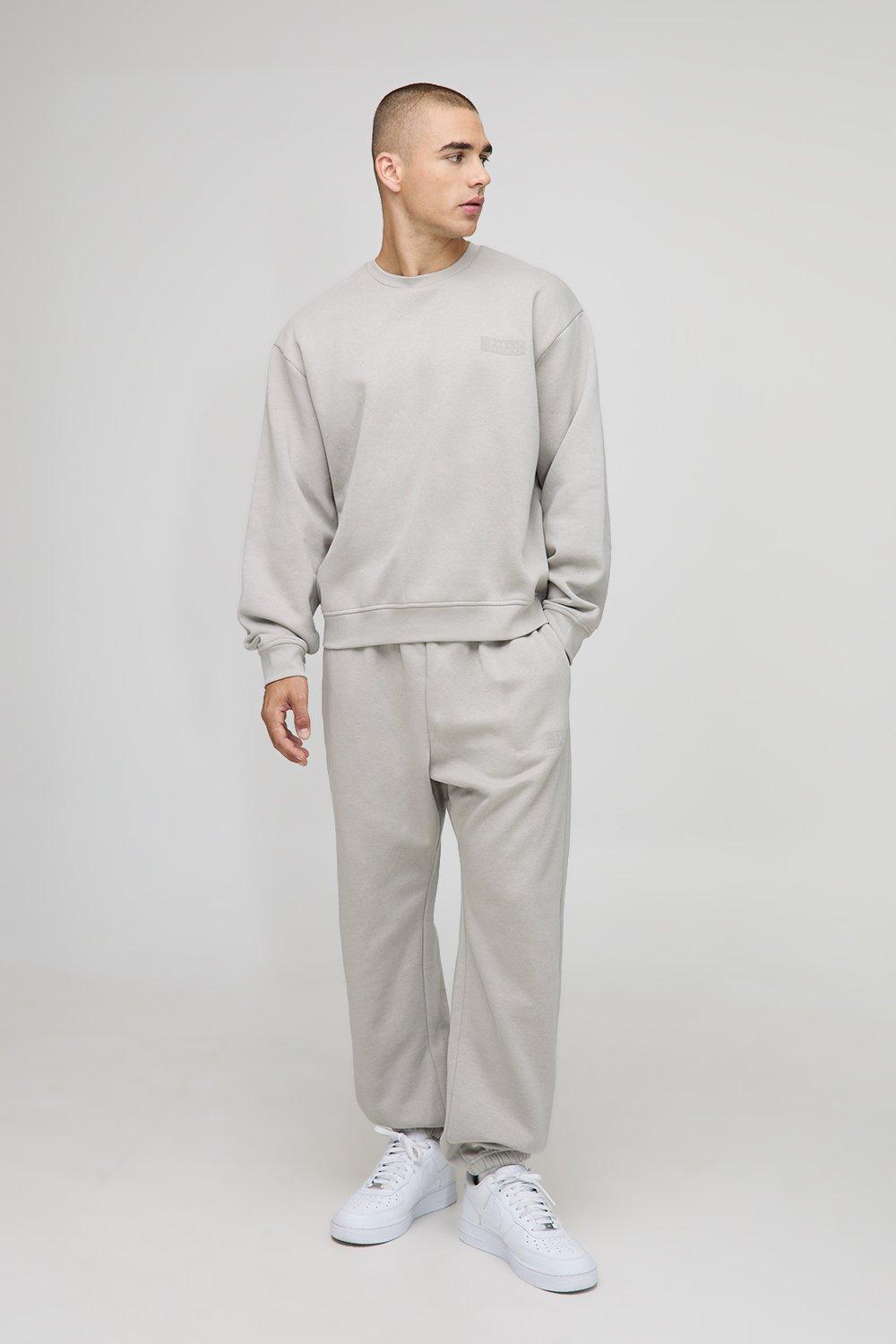 Image of Oversized Boxy Man Sweatshirt Drop Crotch Tracksuit, Grigio