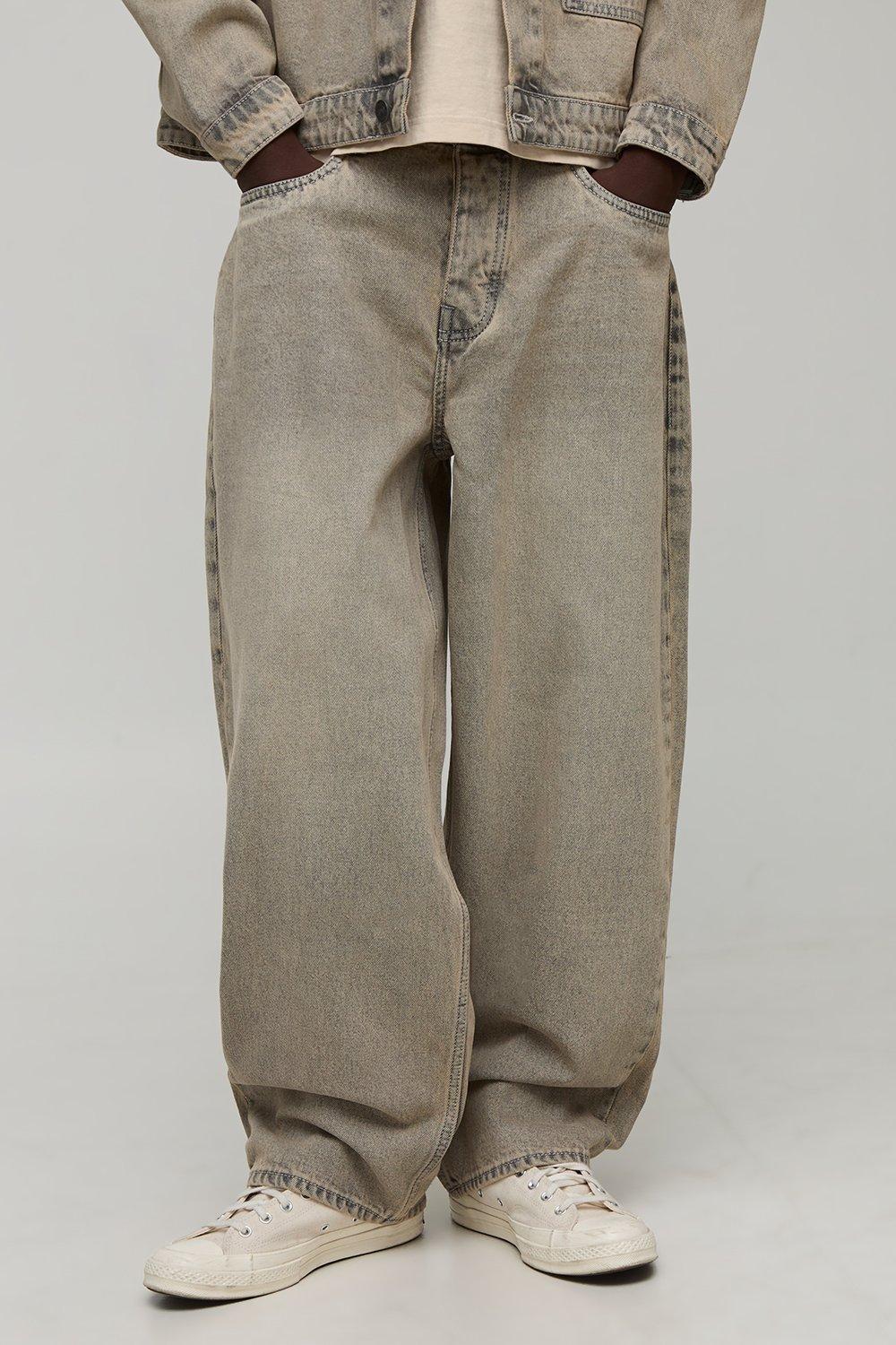 Mens Brown Balloon Fit Washed Jeans, Brown