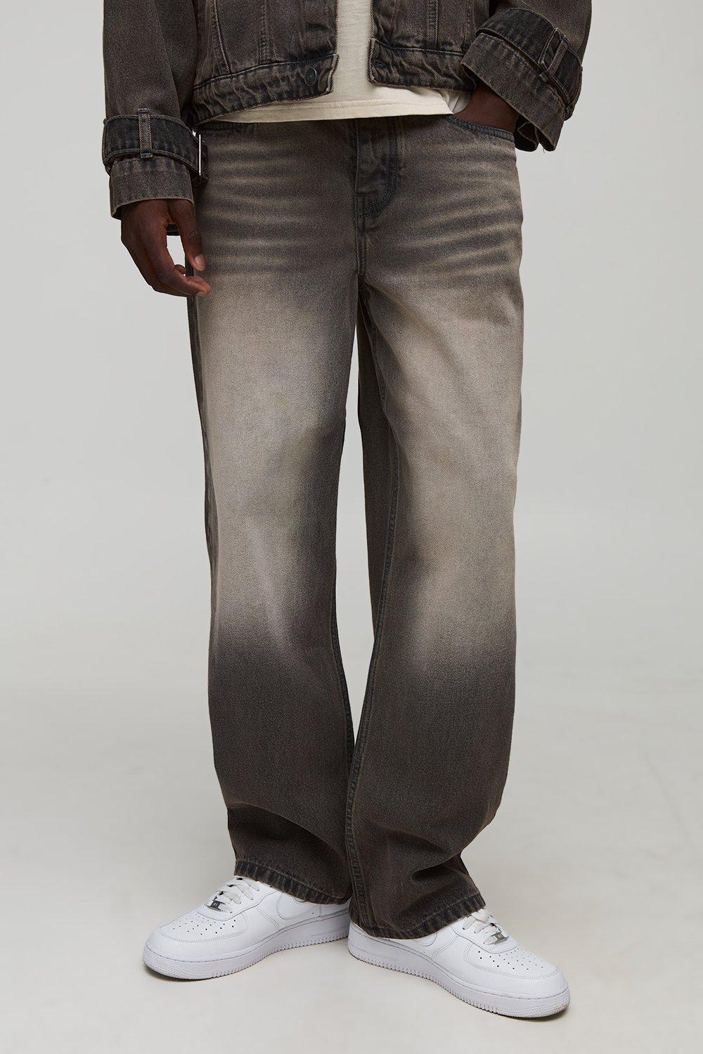 Image of Relaxed Fit Washed Jeans, Nero