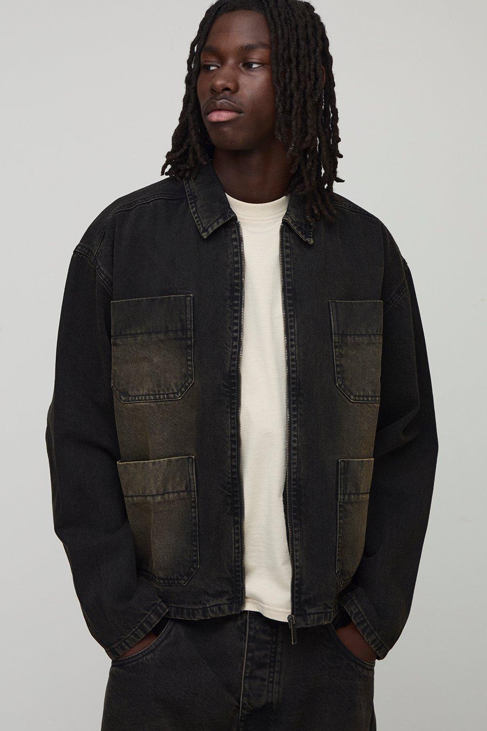 Image of Oversized Boxy Brown Washed Denim Jacket, Brown
